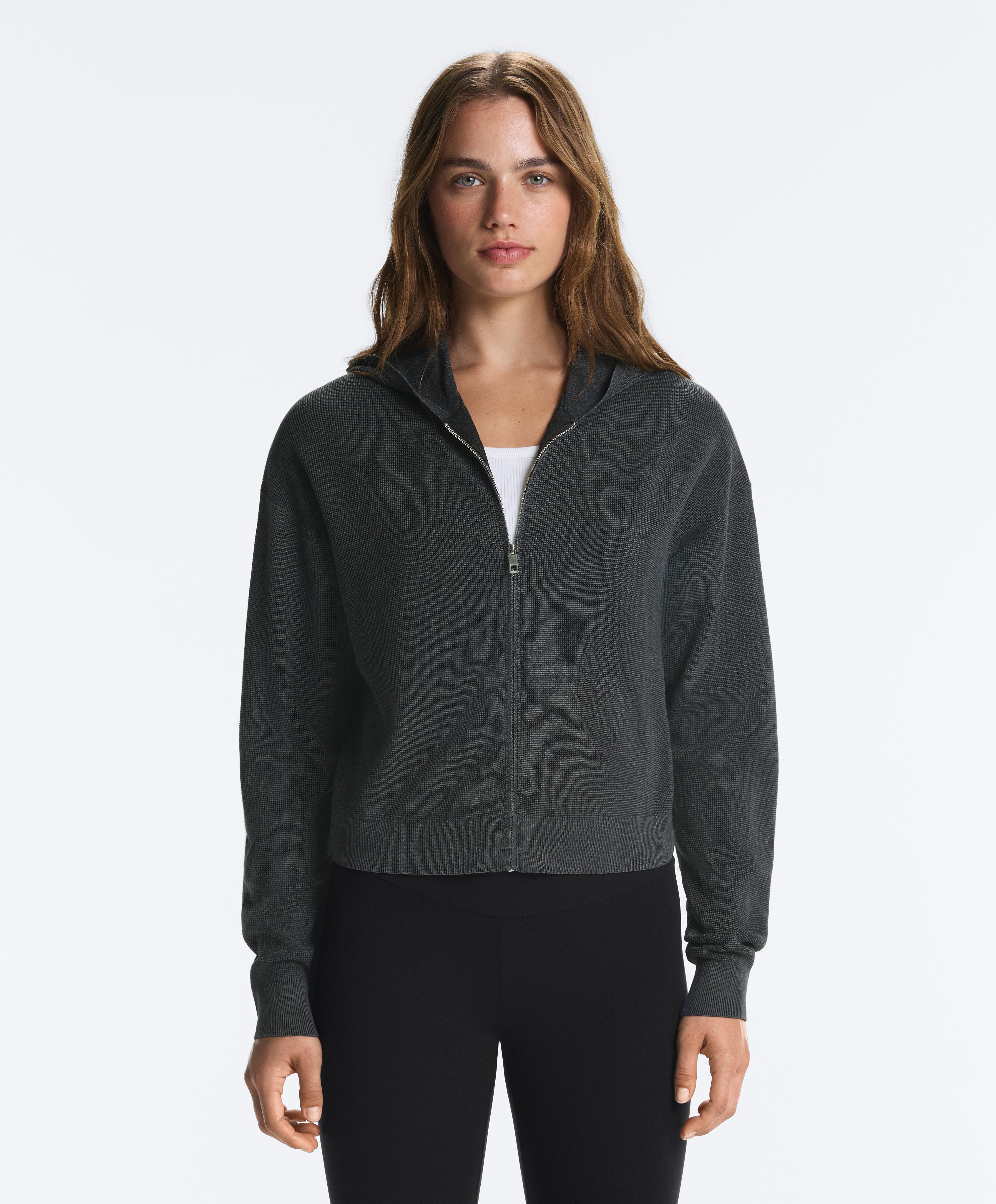 Hooded waffle knit jacket — DARK ANTHRACITE