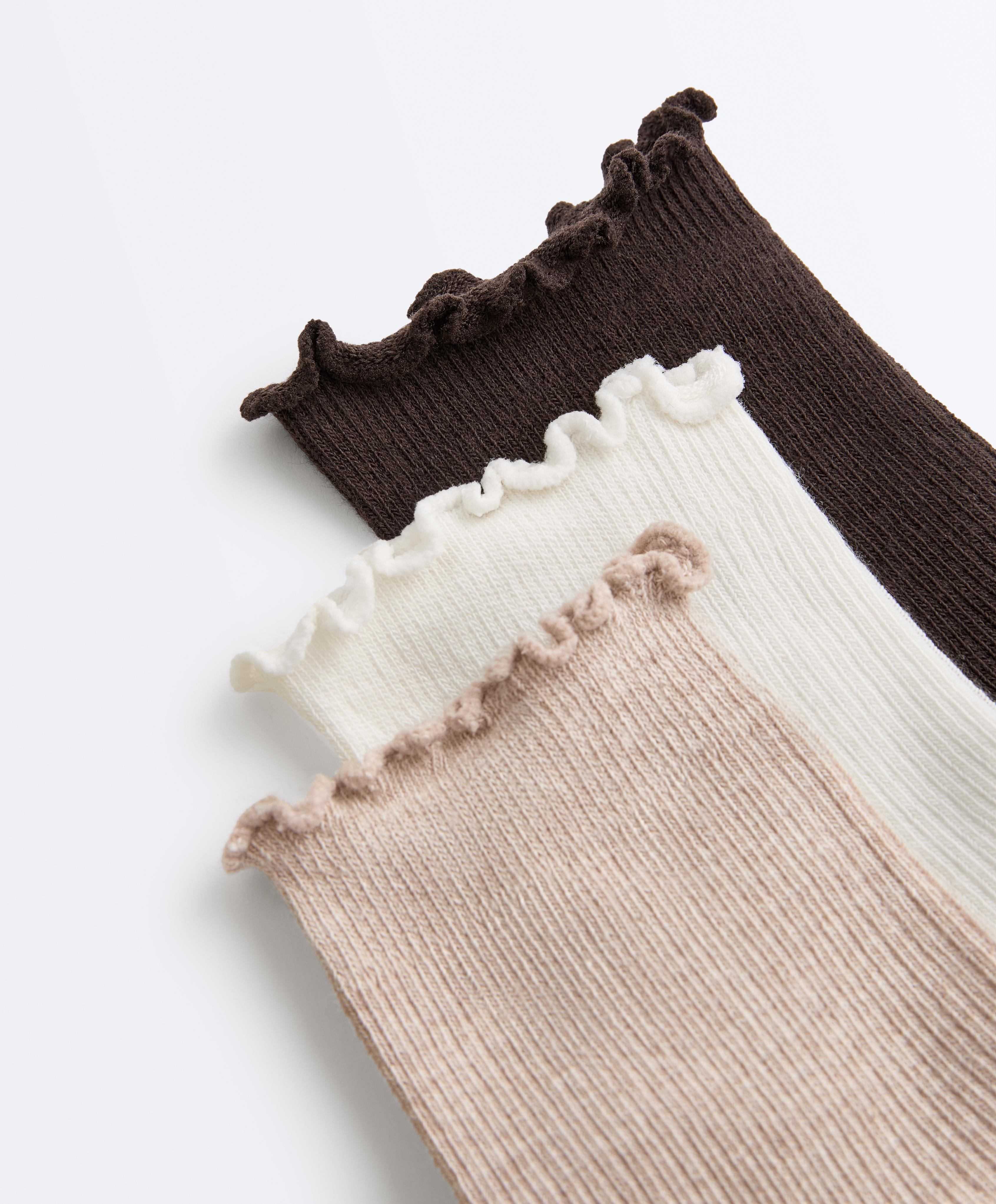 3 pairs of cotton blend quarter socks with curled edge — CHOCOLATE      
