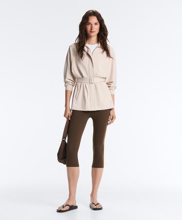 Striped soft-touch belted jacket — SANDY           2