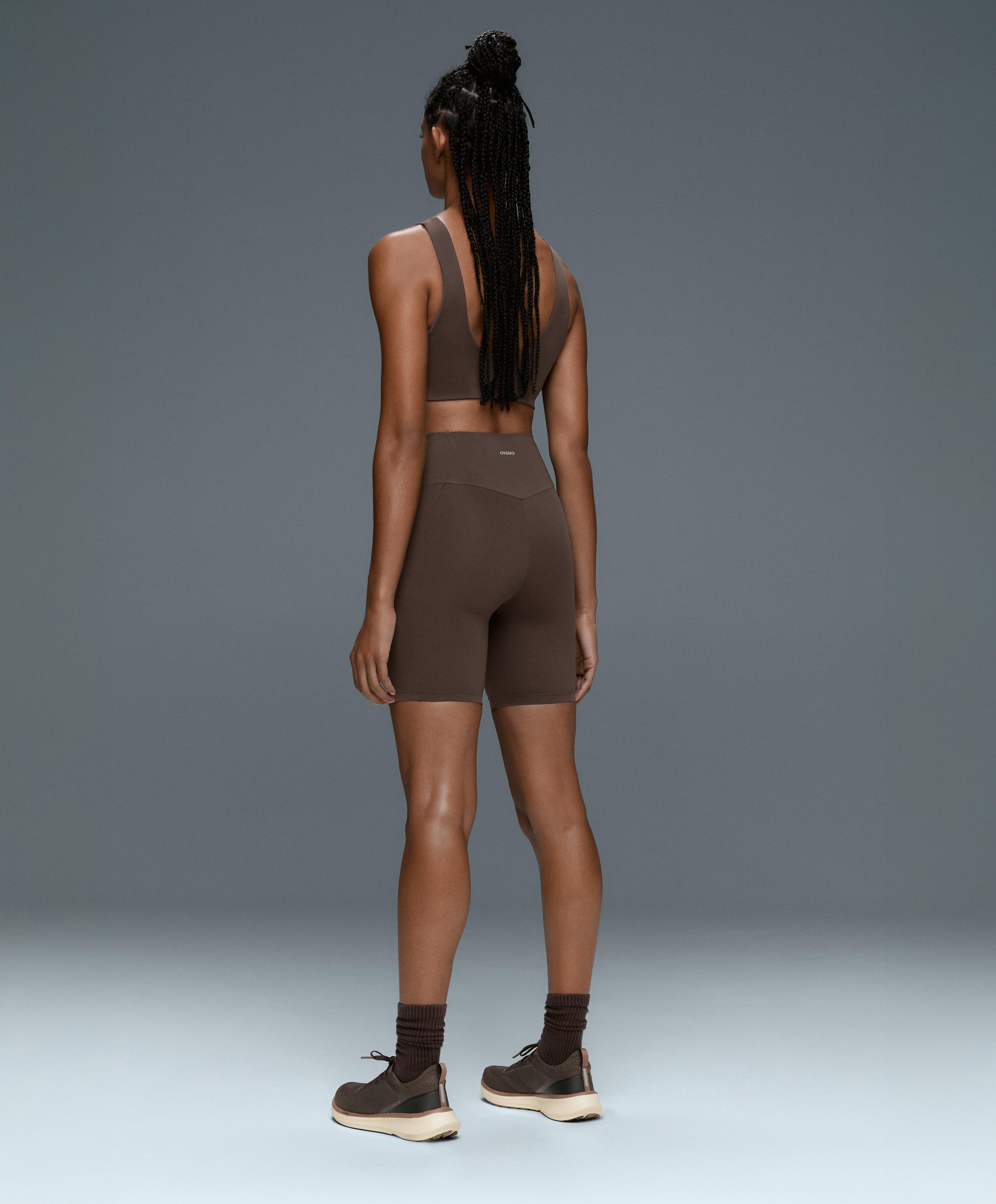 Compressive 20cm high-waisted cycle leggings with pockets — BROWN