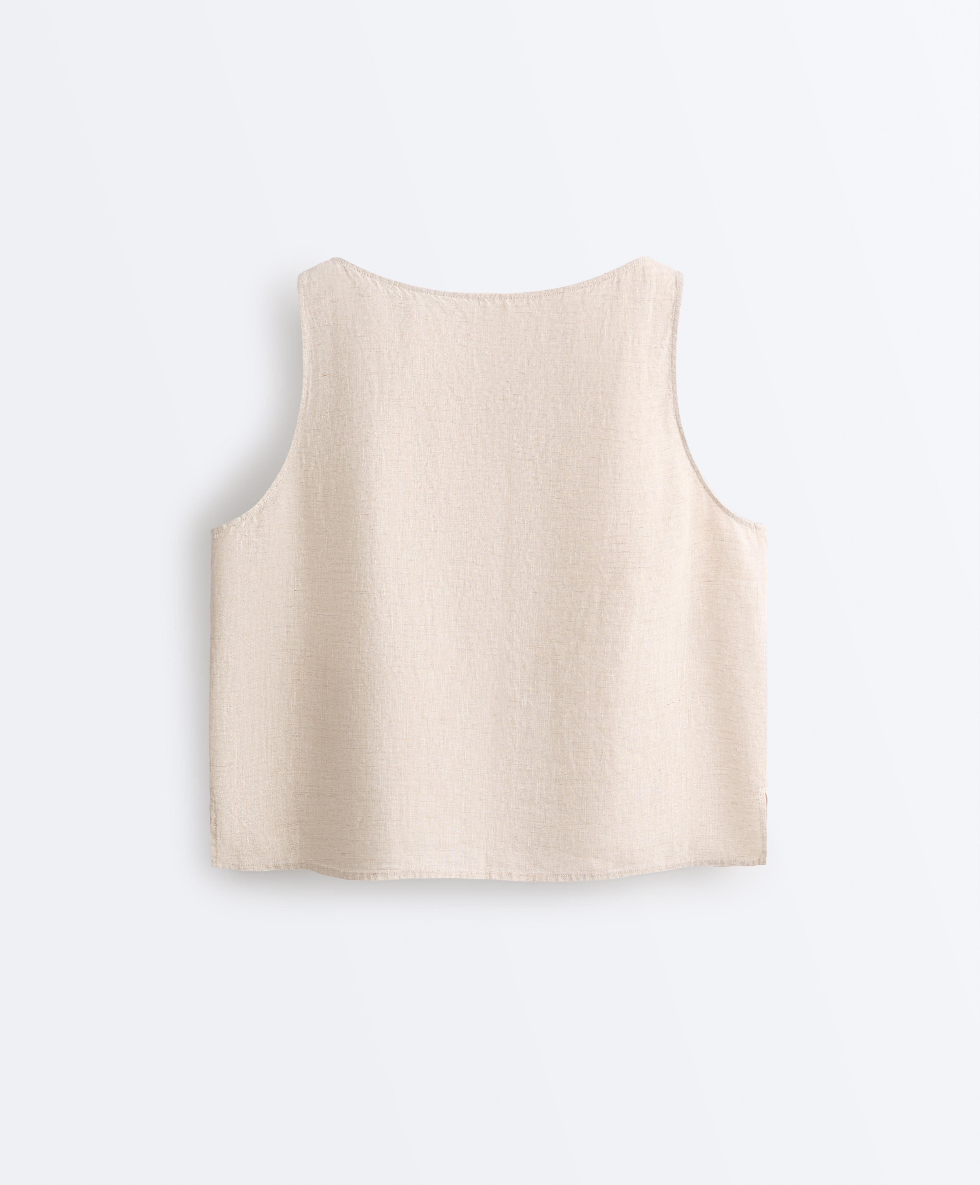 100% linen boxy top — SAND MELANGE