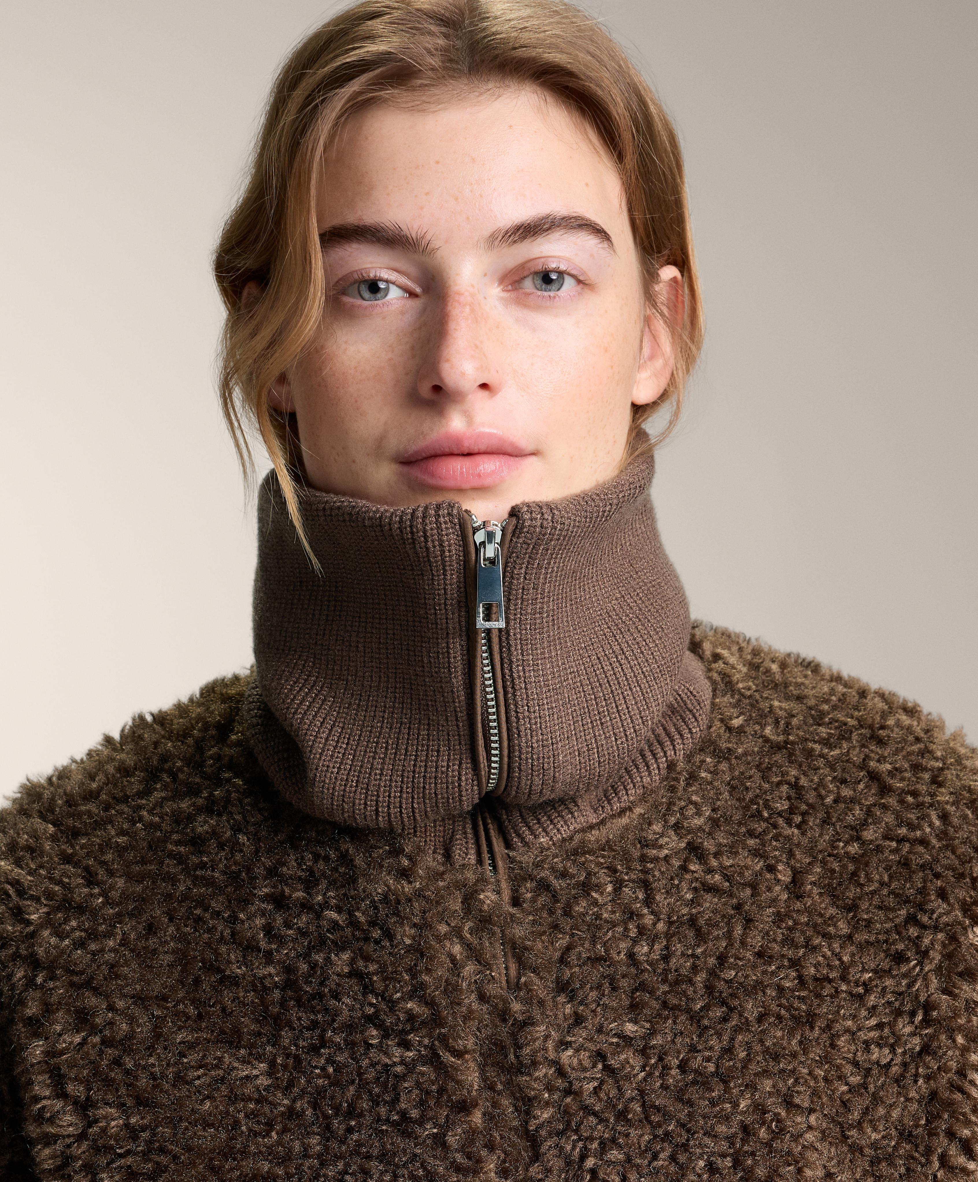 Textured faux-shearling jacket — TOBACCO BROWN