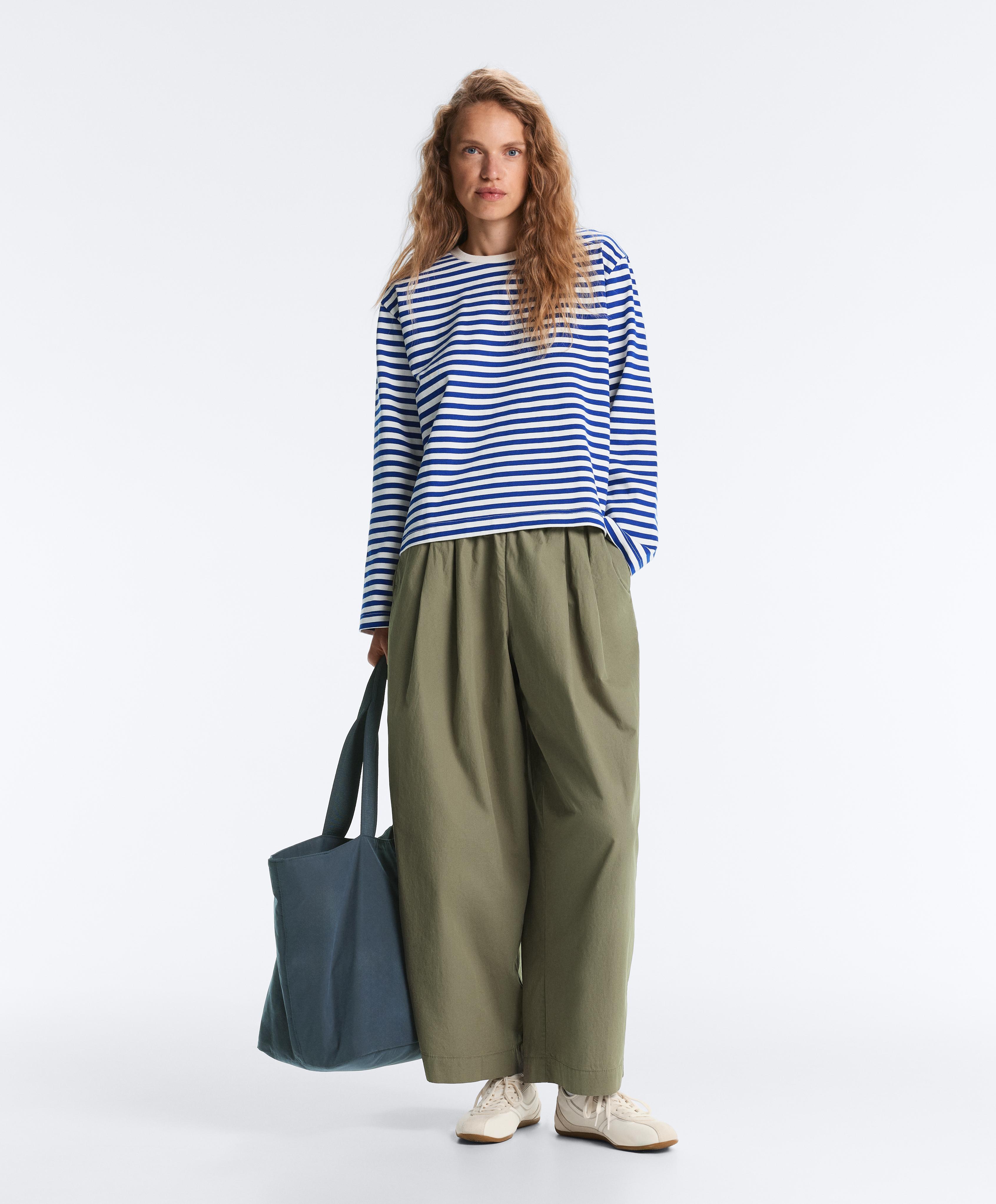 Boxy long-sleeved stripe 100% cotton T-shirt — ELECTRIC BLUE