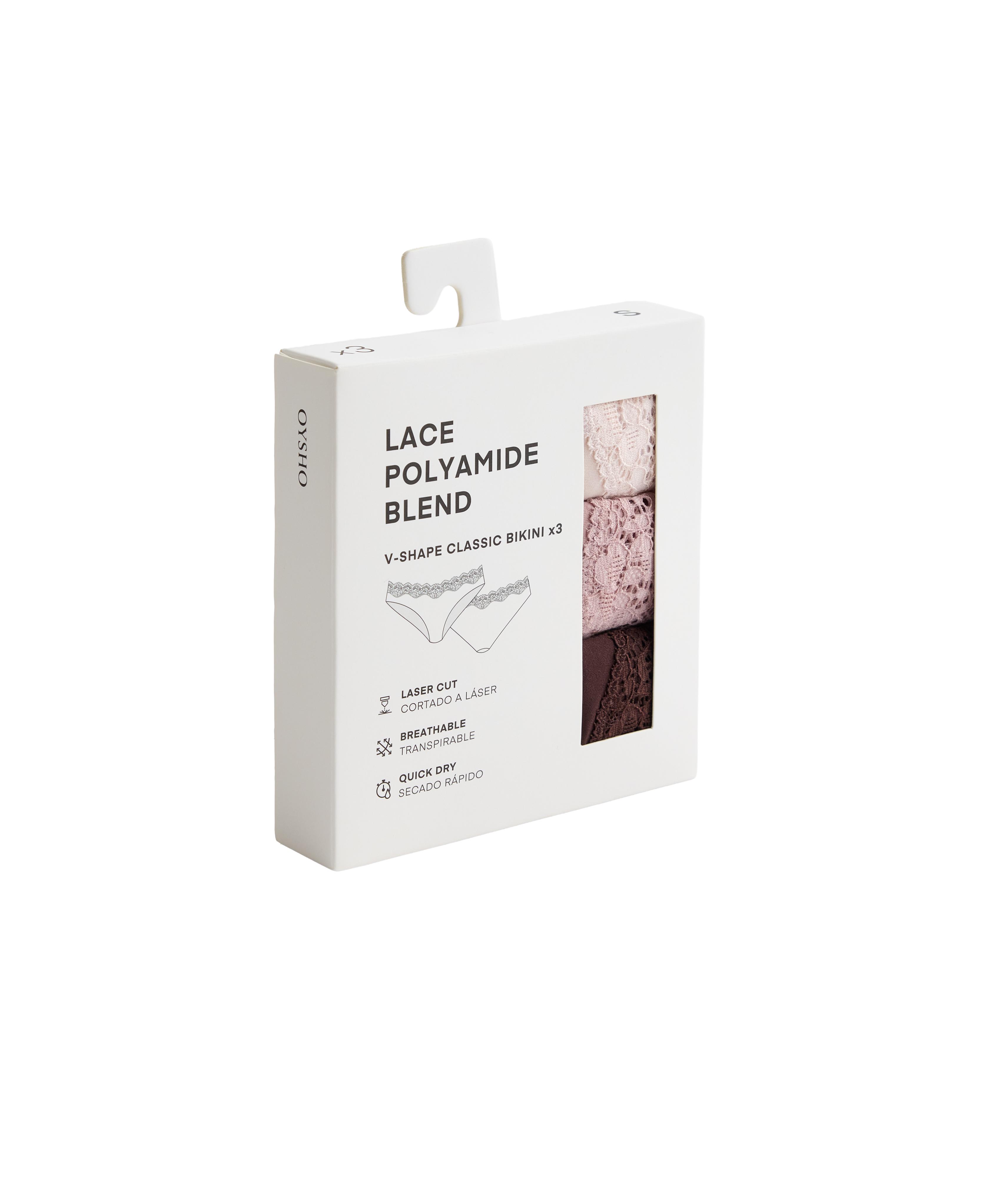 3 laser-cut lace and polyamide blend classic briefs — CHOCOLATE