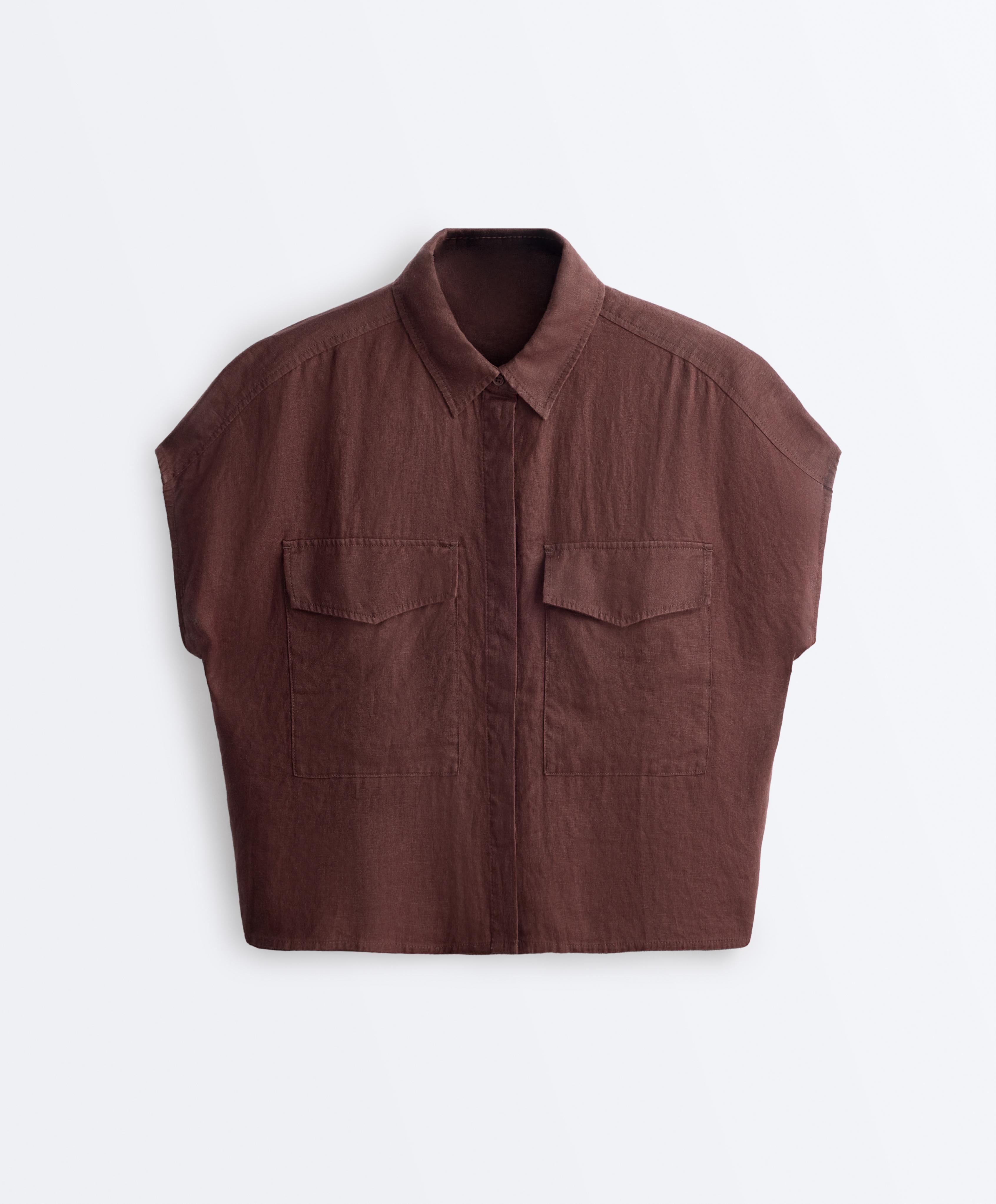 100% linen collared shirt with pockets - Sale 100% linen collared shirt with pockets - Sale