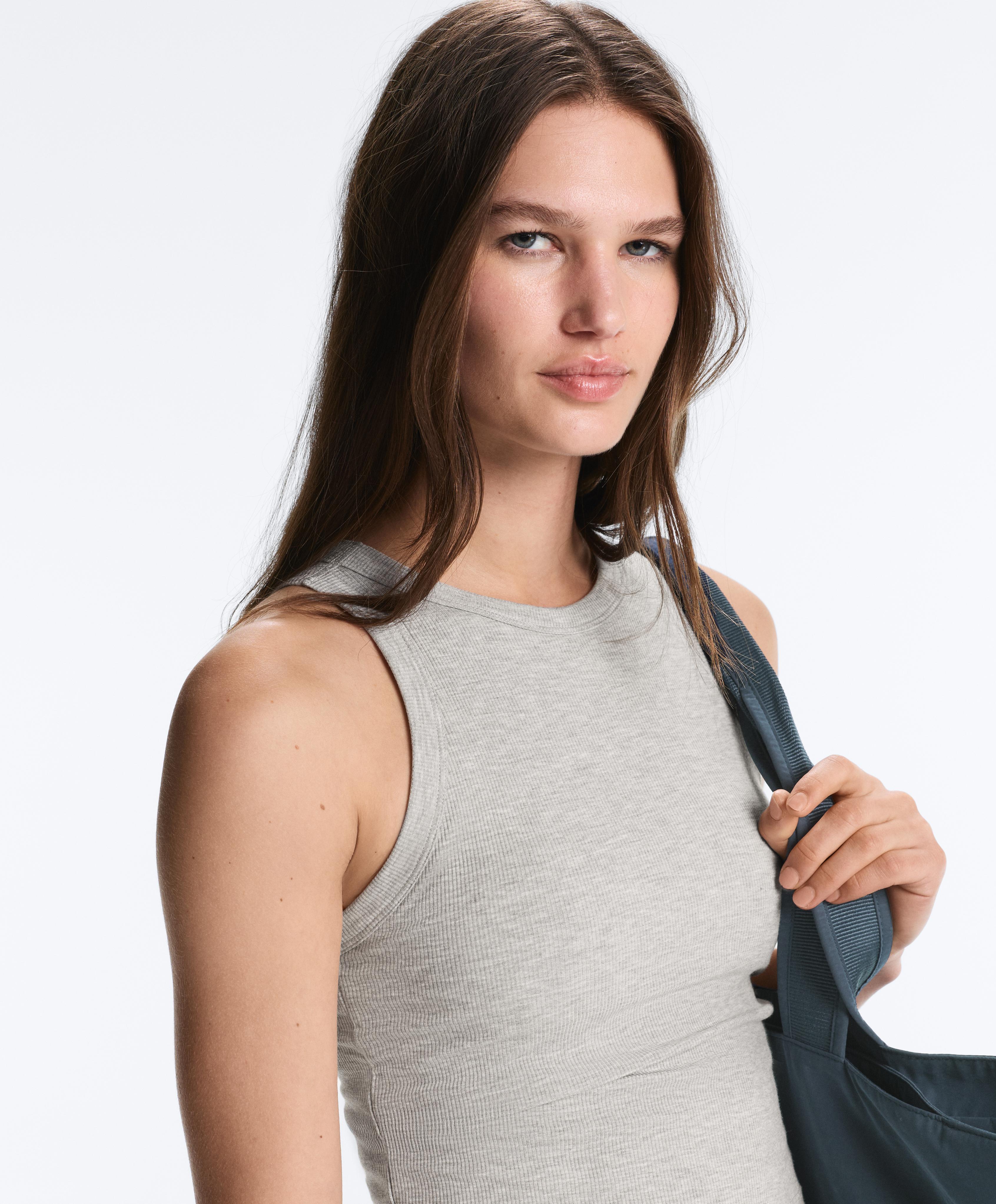 Rib modal blend long tank top — GREY MELANGE