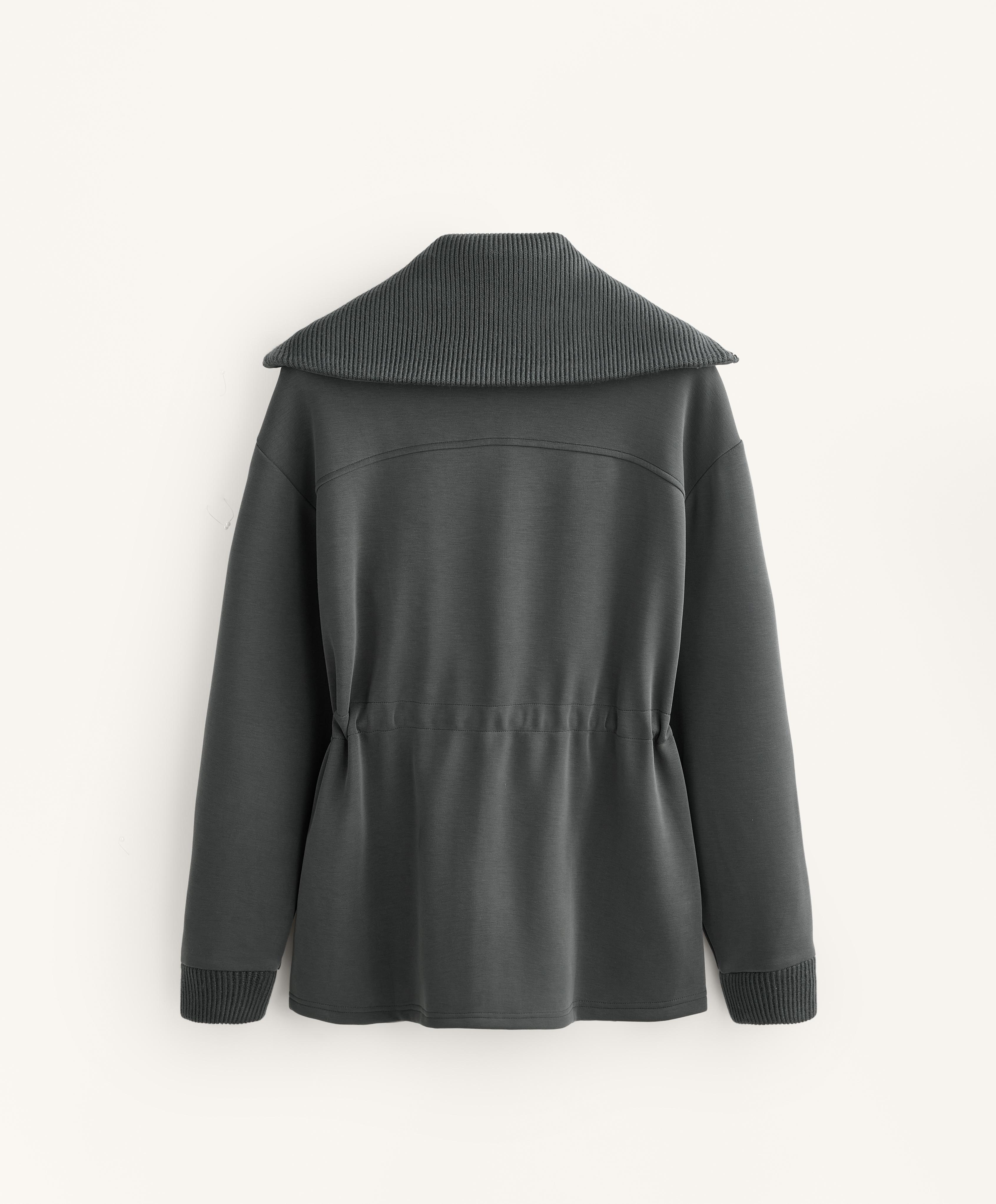 Long brushed modal jacket with adjustable waist and tricot collar Long brushed modal jacket with adjustable waist and tricot collar