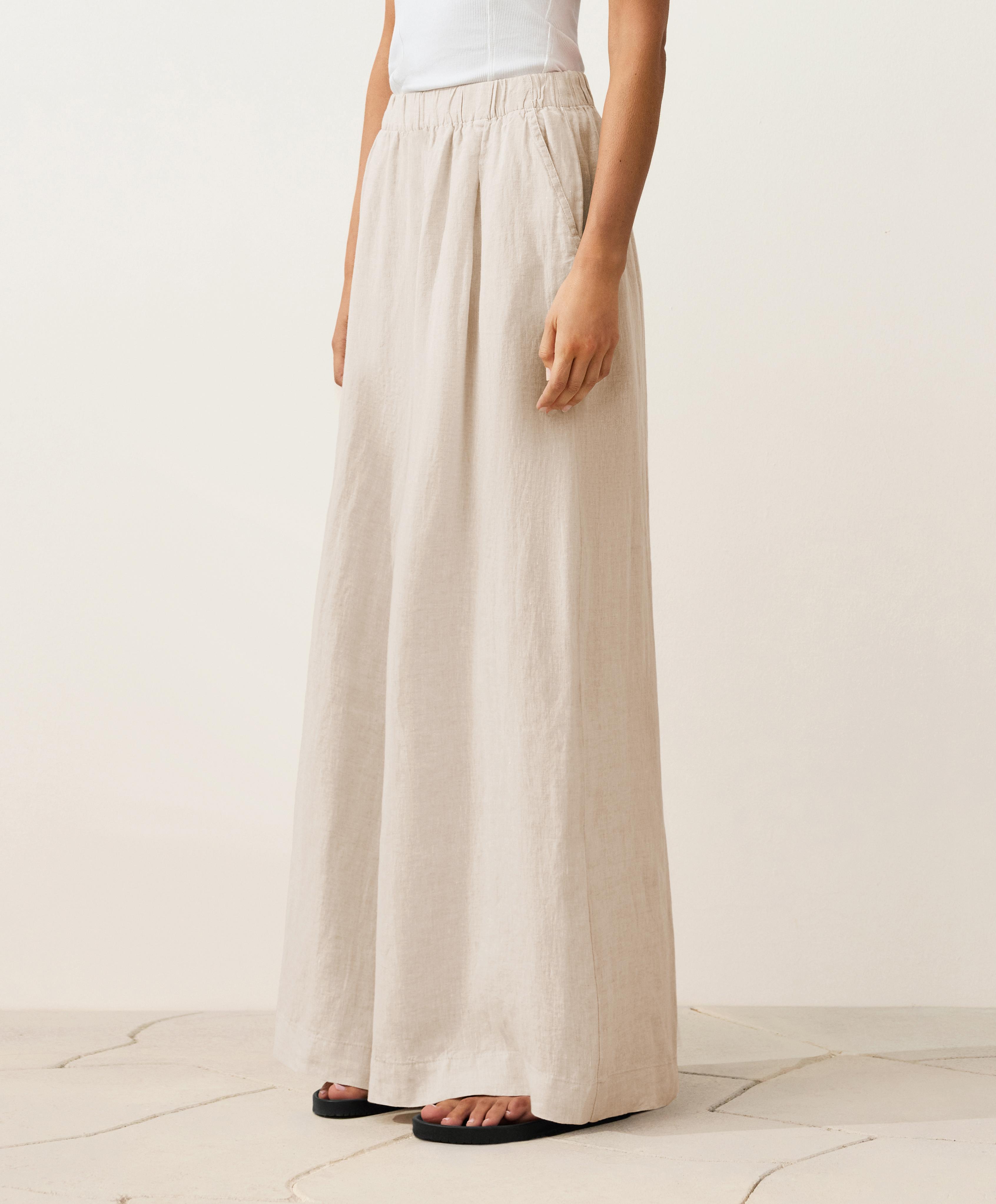 100% linen wide-leg trousers — SAND MELANGE