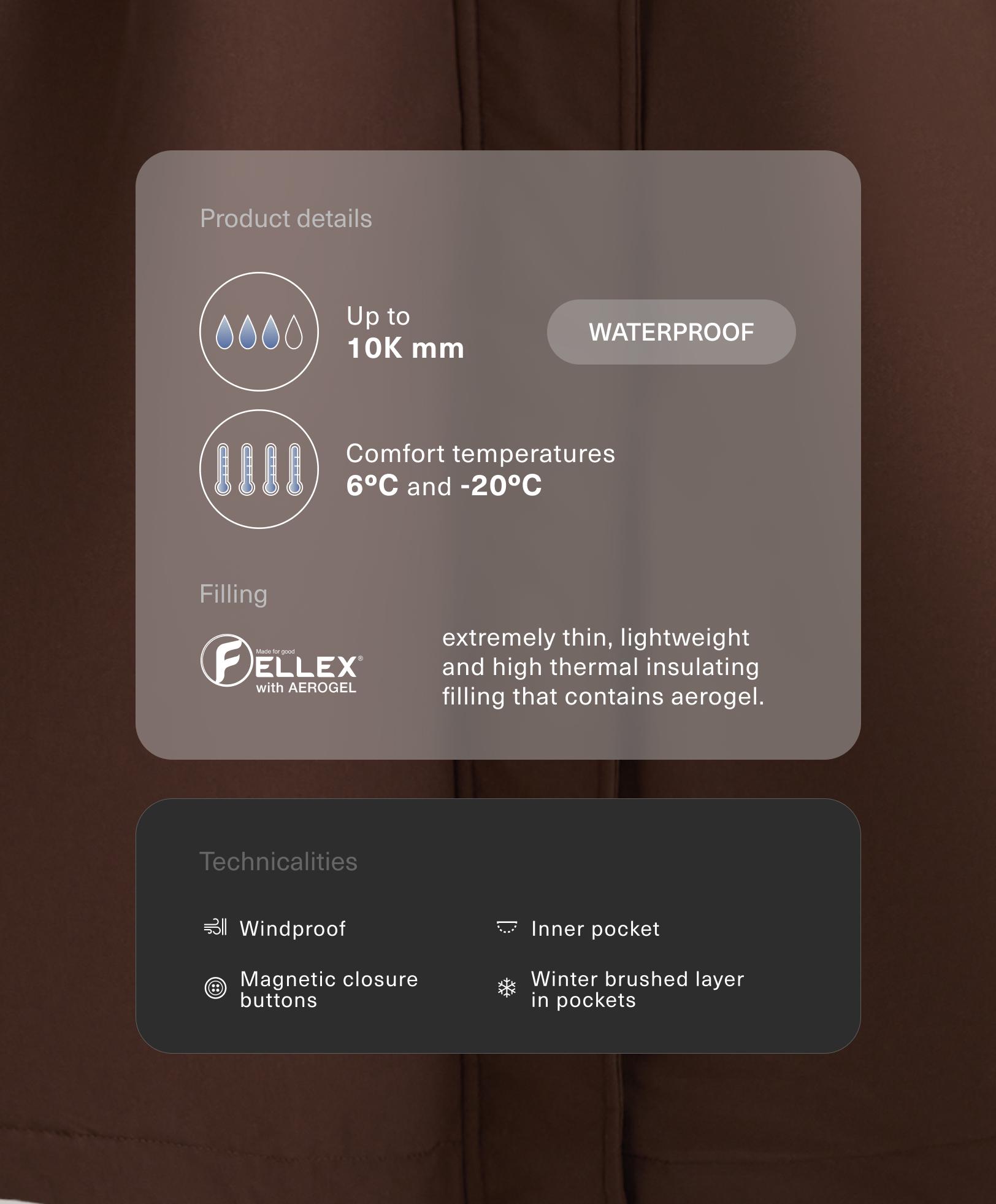 Довга стьобана водонепроникна куртка 10k FELLEX® з AEROGEL