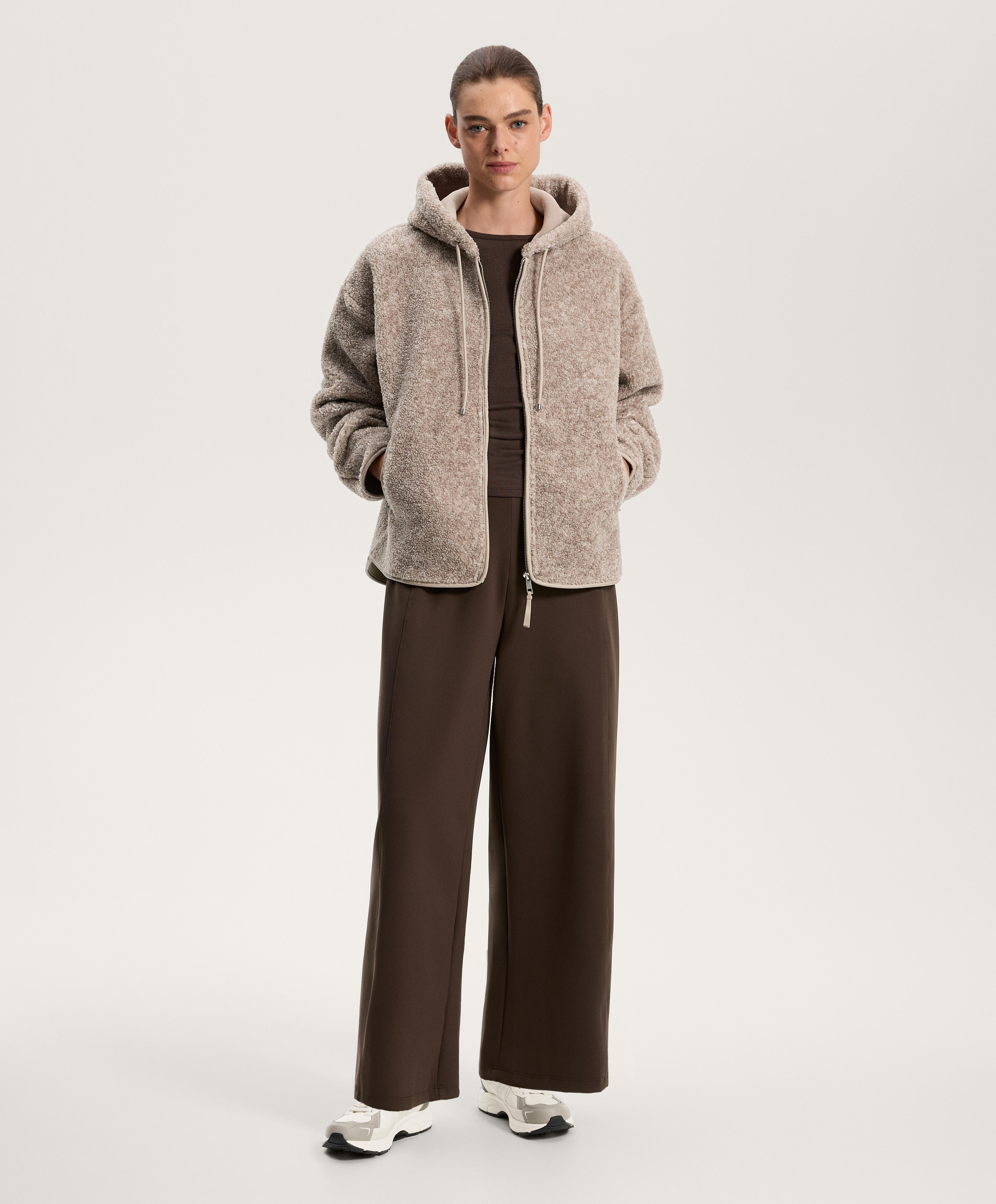Faux-shearling hooded jacket — MINK MELANGE