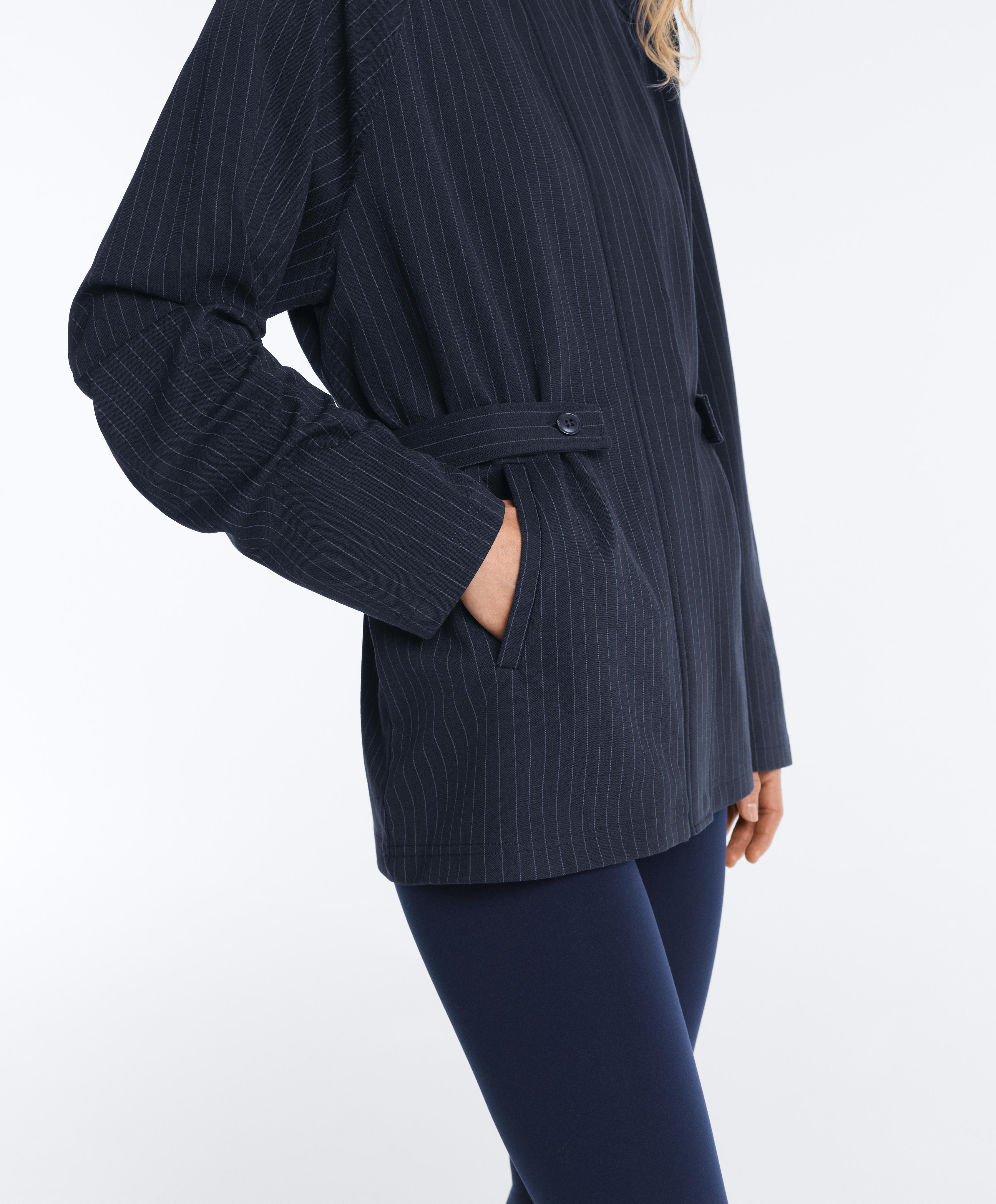 Long pinstripe cotton jacket — NAVY BLUE