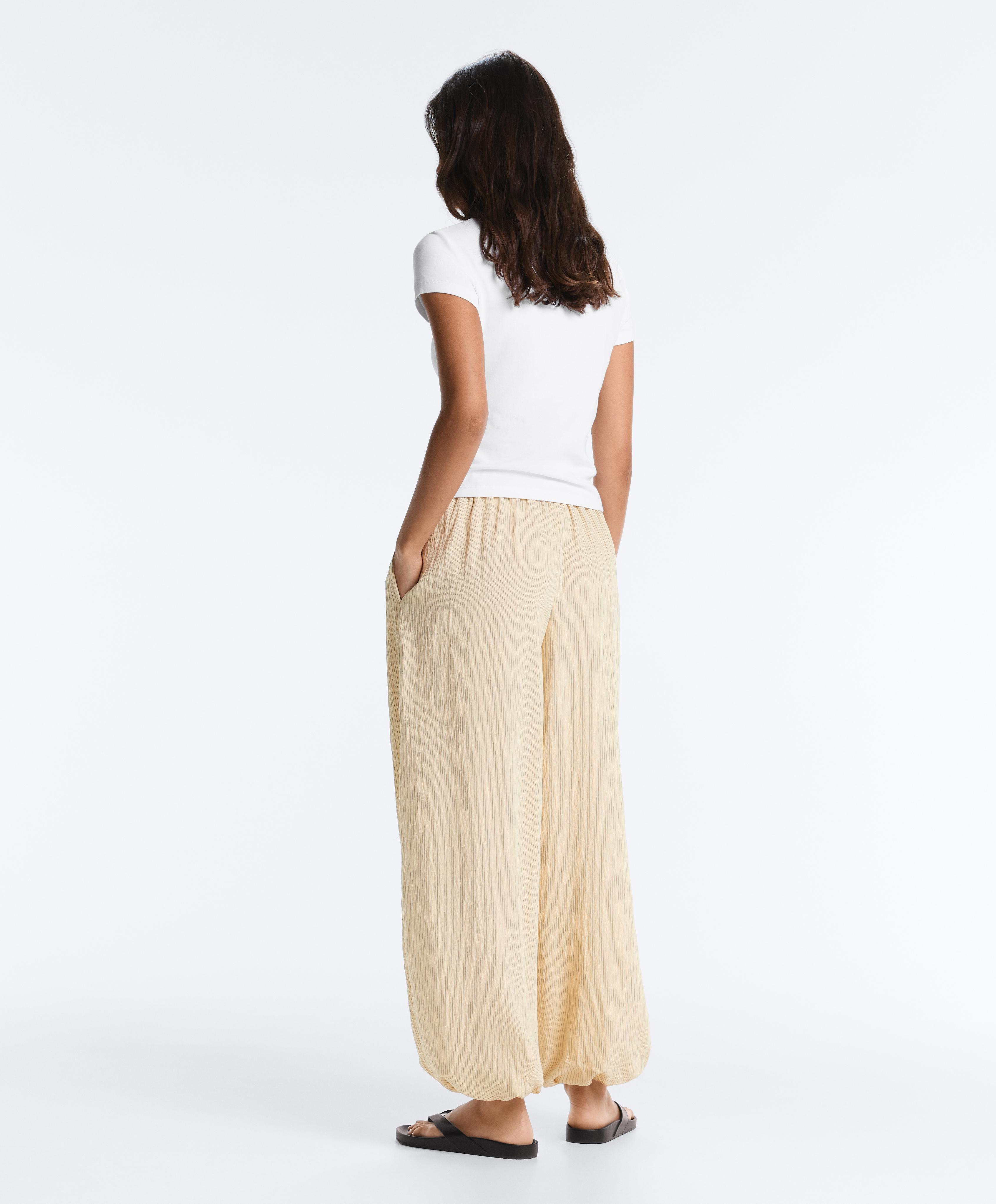 Modal blend striped bloomer trousers — PALE ECRU