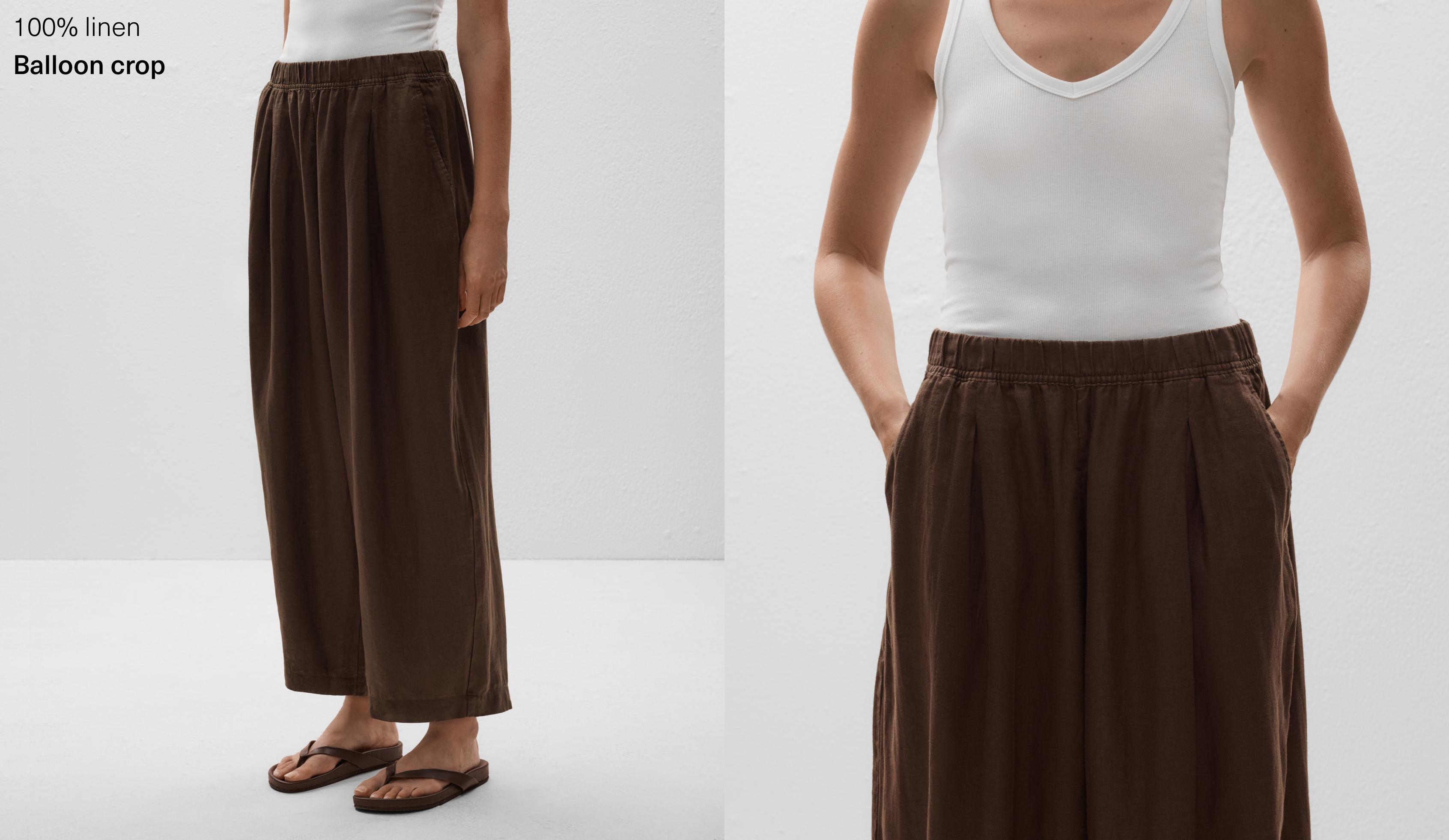 % 100 keten balloon crop pantolon