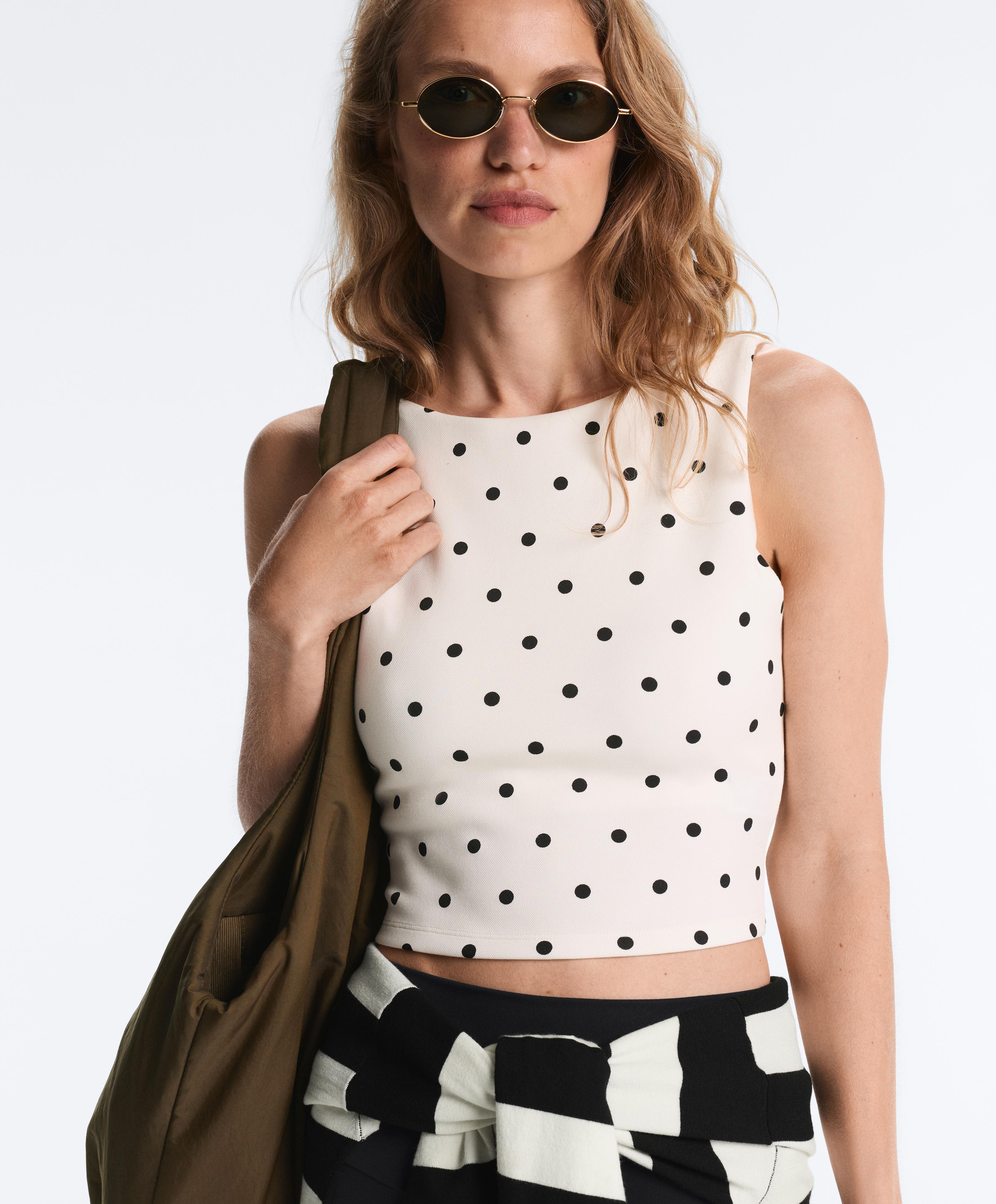 Sleeveless polka dot T-shirt — PALE ECRU