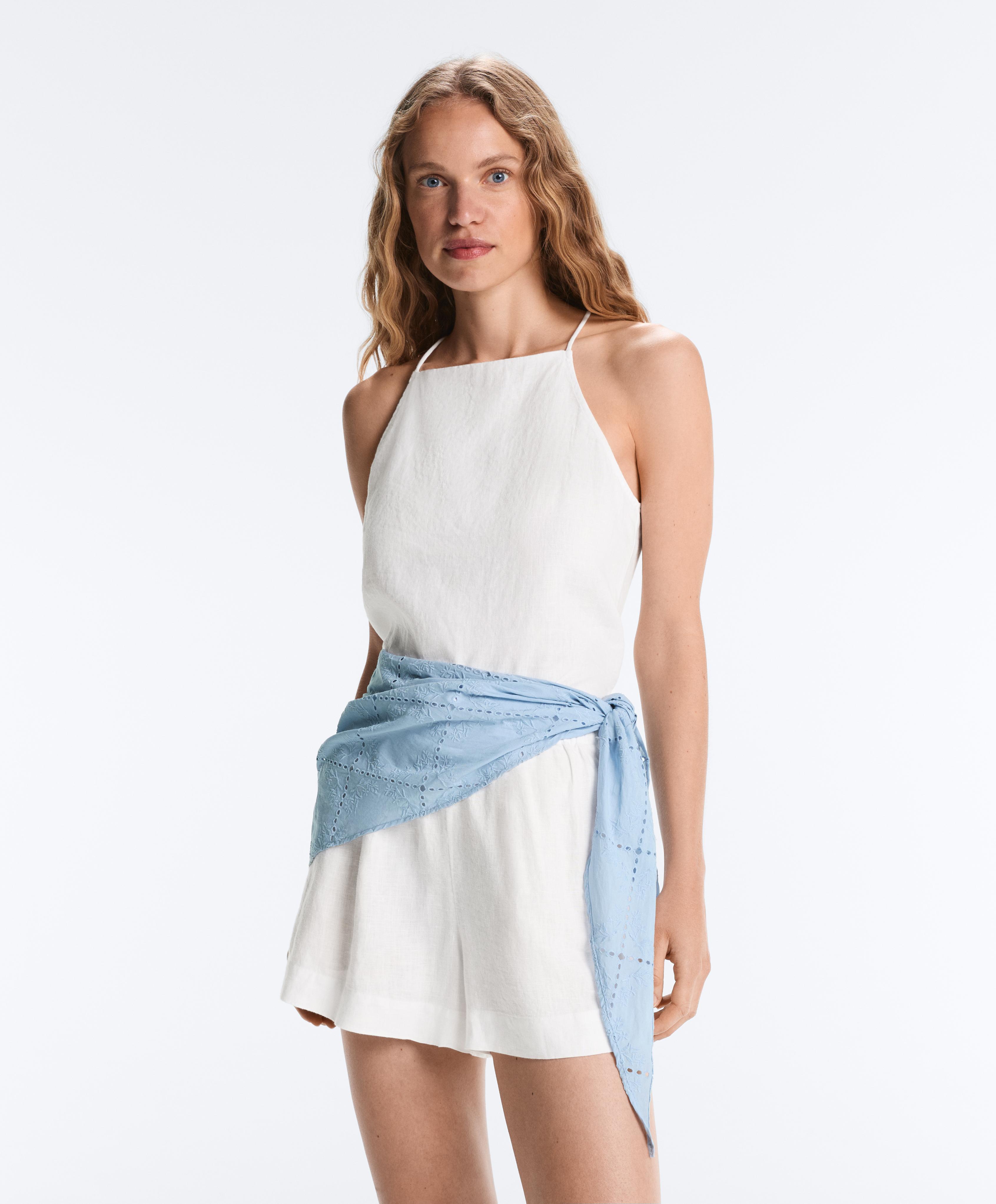 Embroidered 100% cotton scarf — PALE BLUE