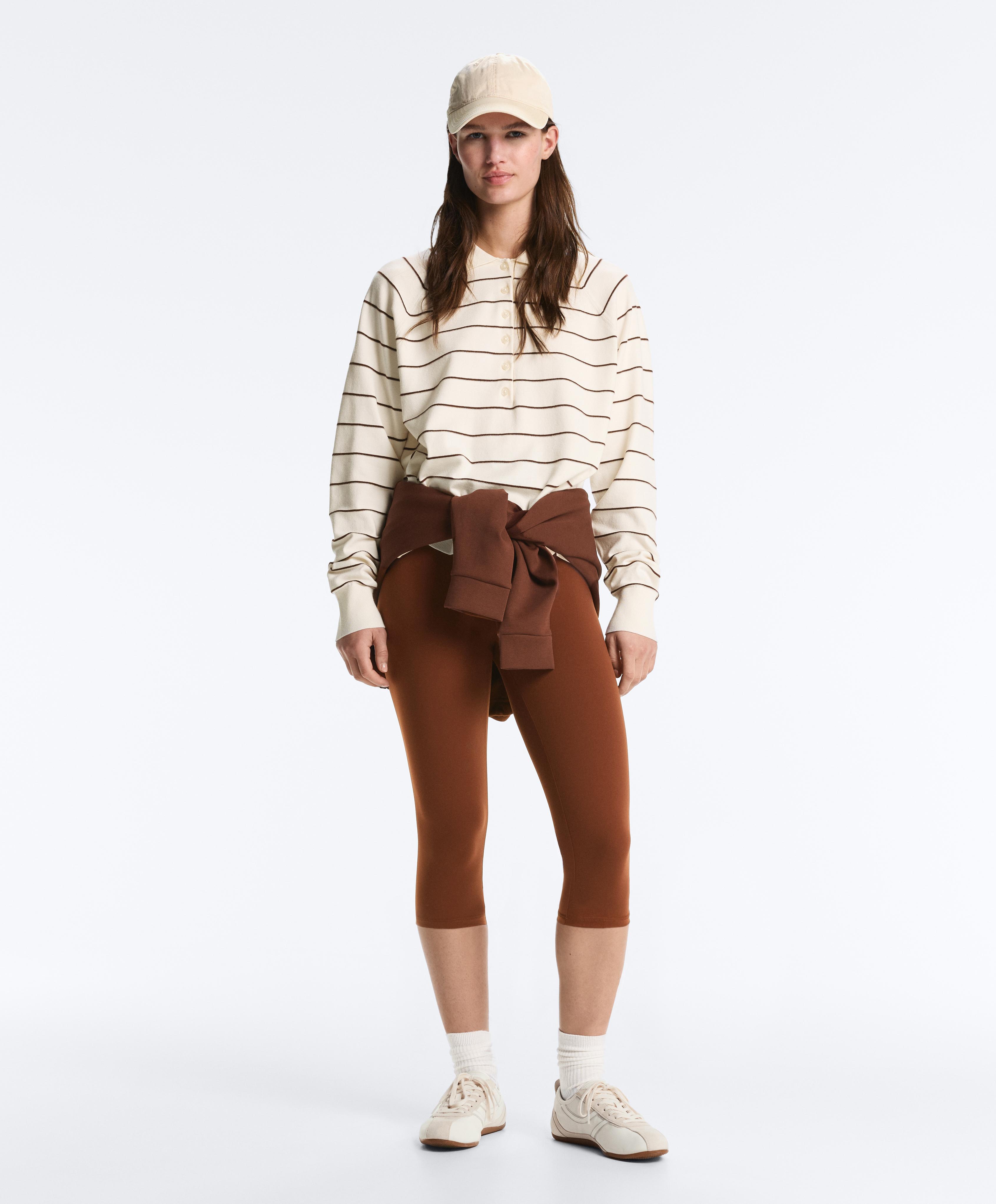 Striped long-sleeve polo shirt — PALE ECRU