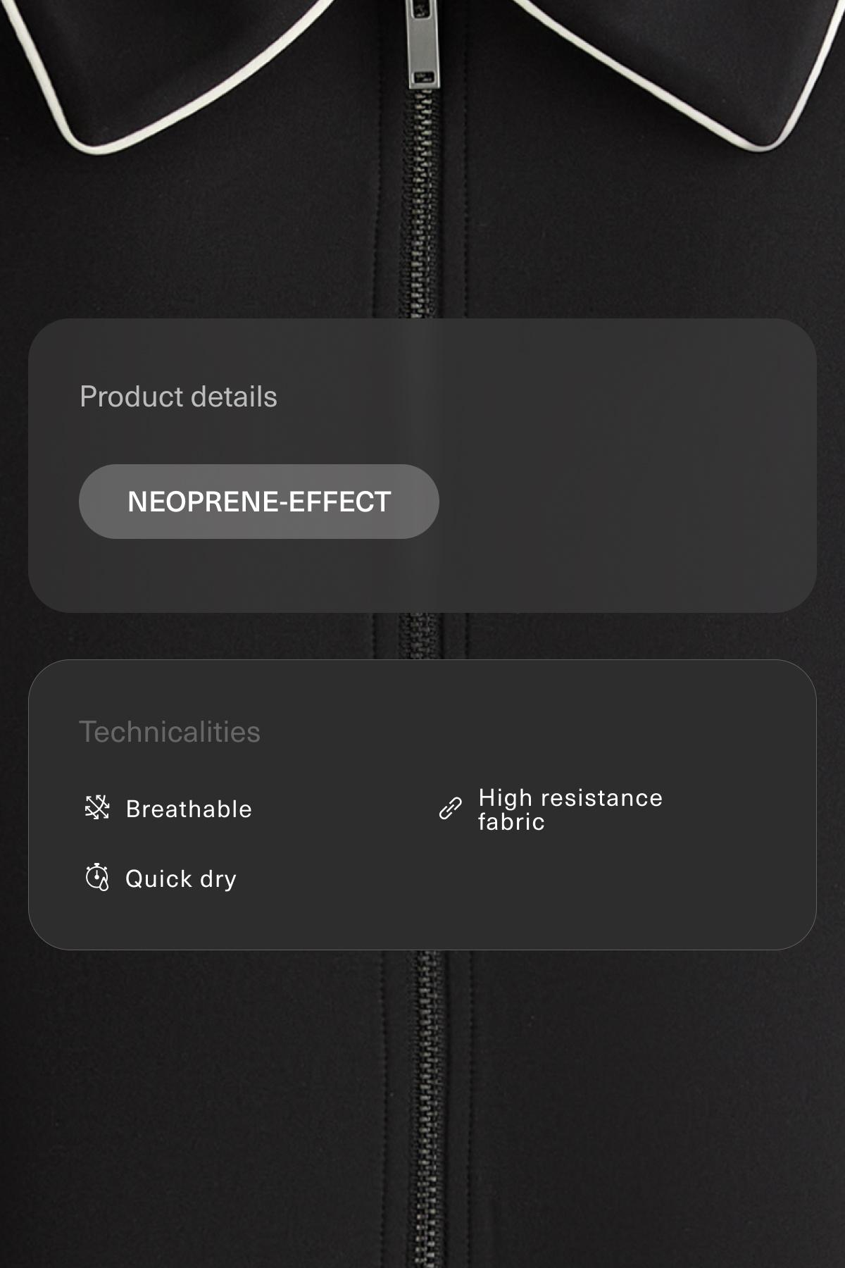 Neoprene-effect piping jacket — BLACK