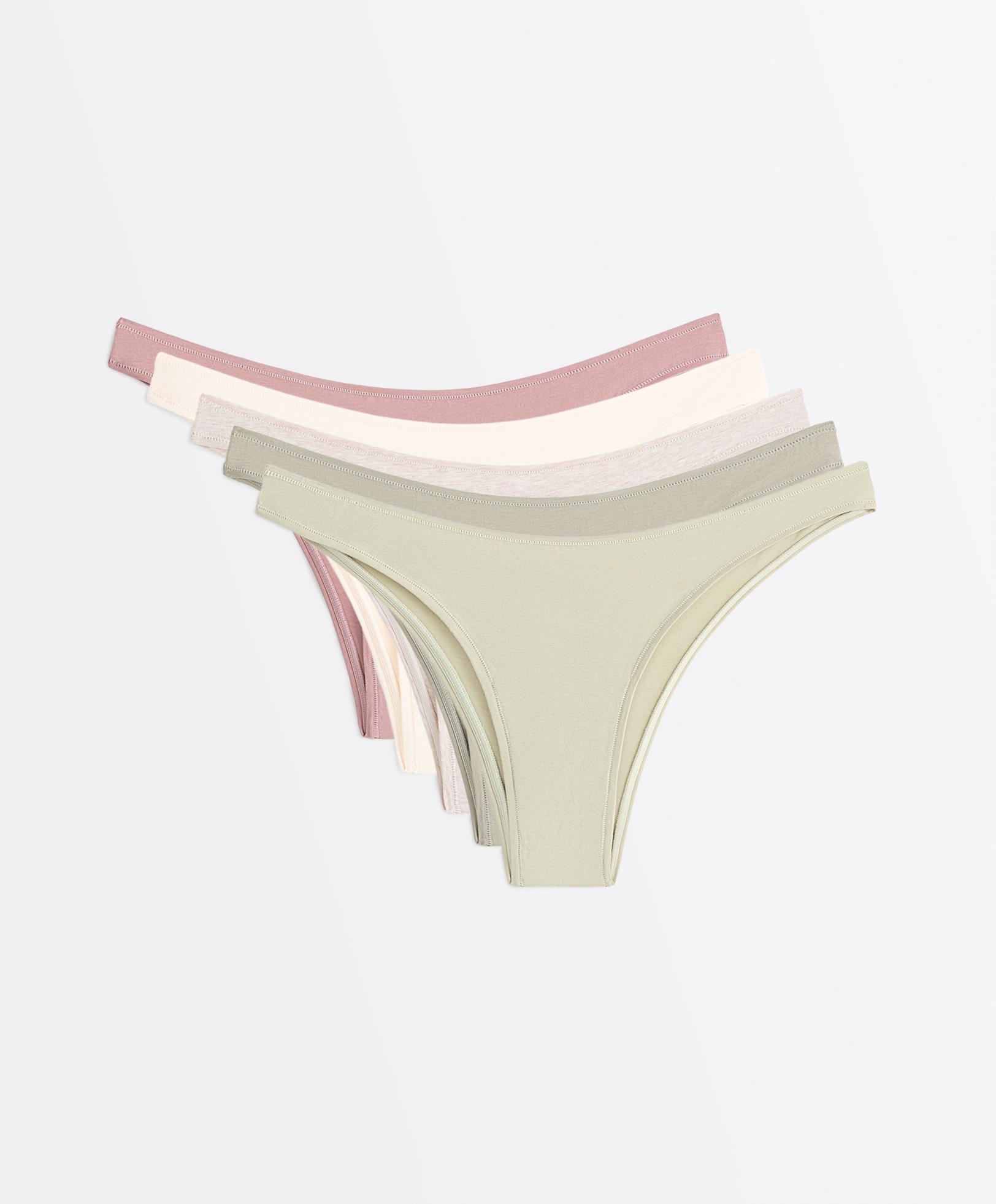 5 cotton blend Brazilian briefs — KHAKI