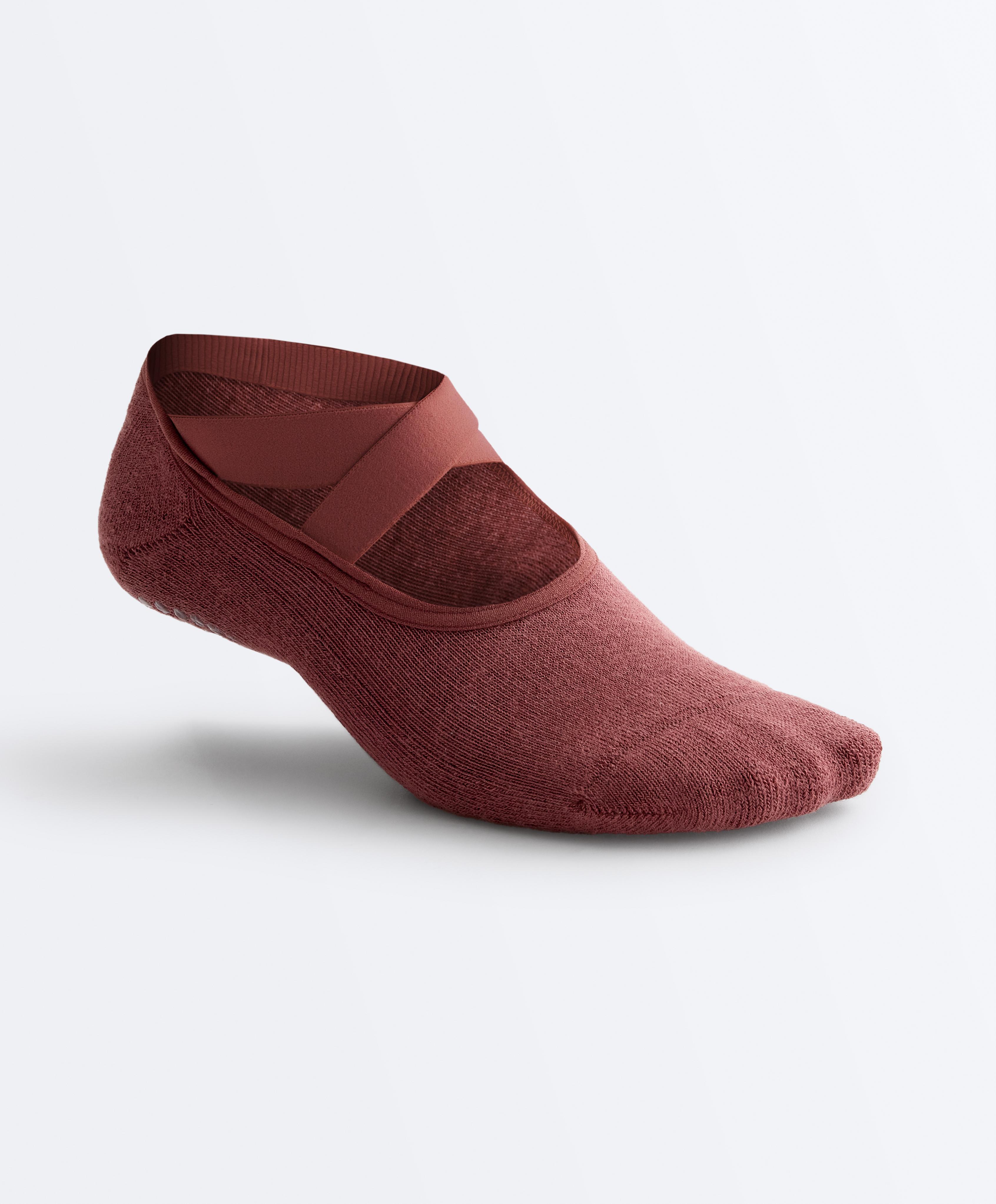 2 pairs of padded cotton blend yoga and Pilates invisible socks with crossover straps — ROSETTE BLUSH