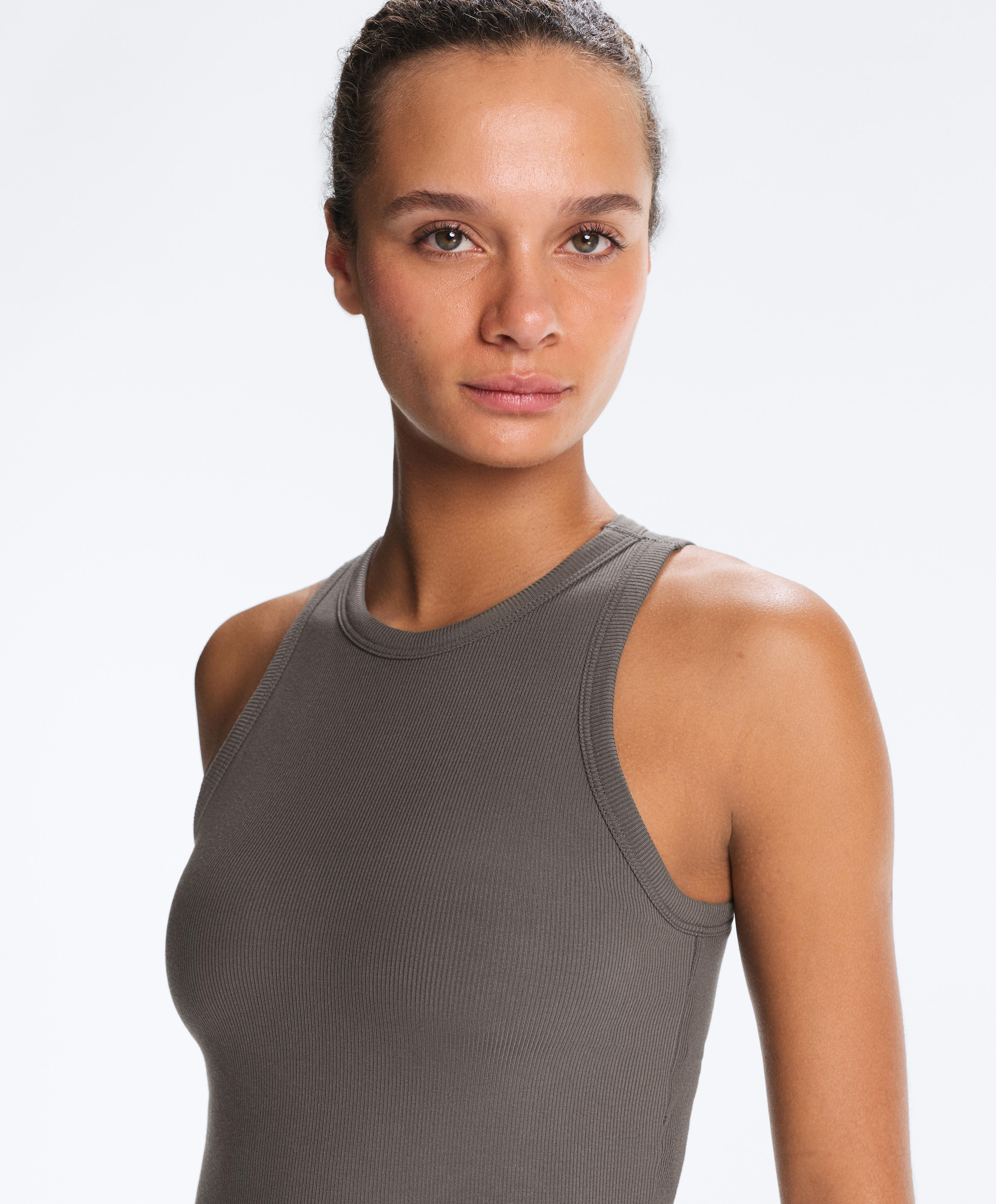 Rib modal blend long tank top — CHARCOAL