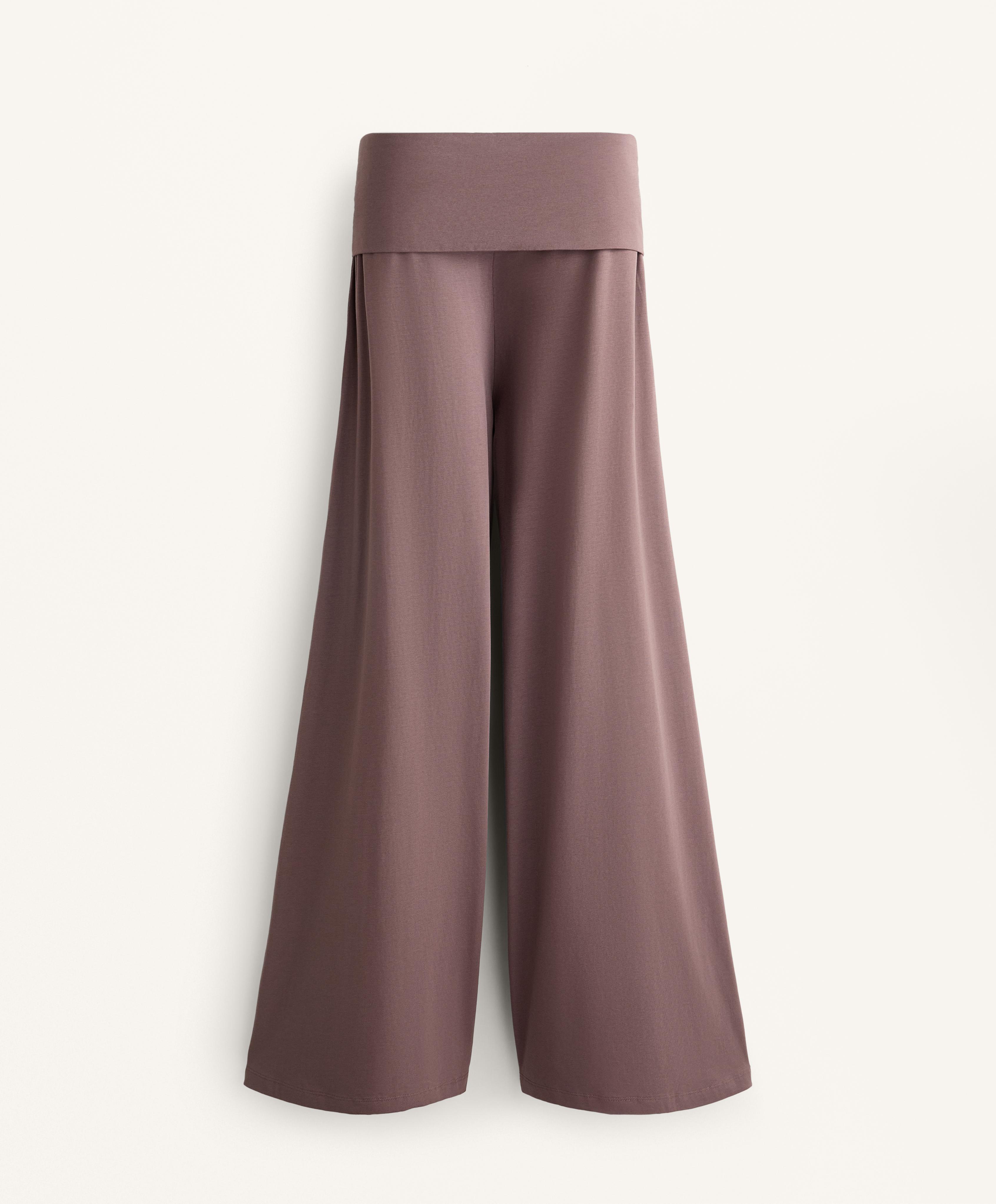 Cotton blend palazzo trousers with turn-over waistband