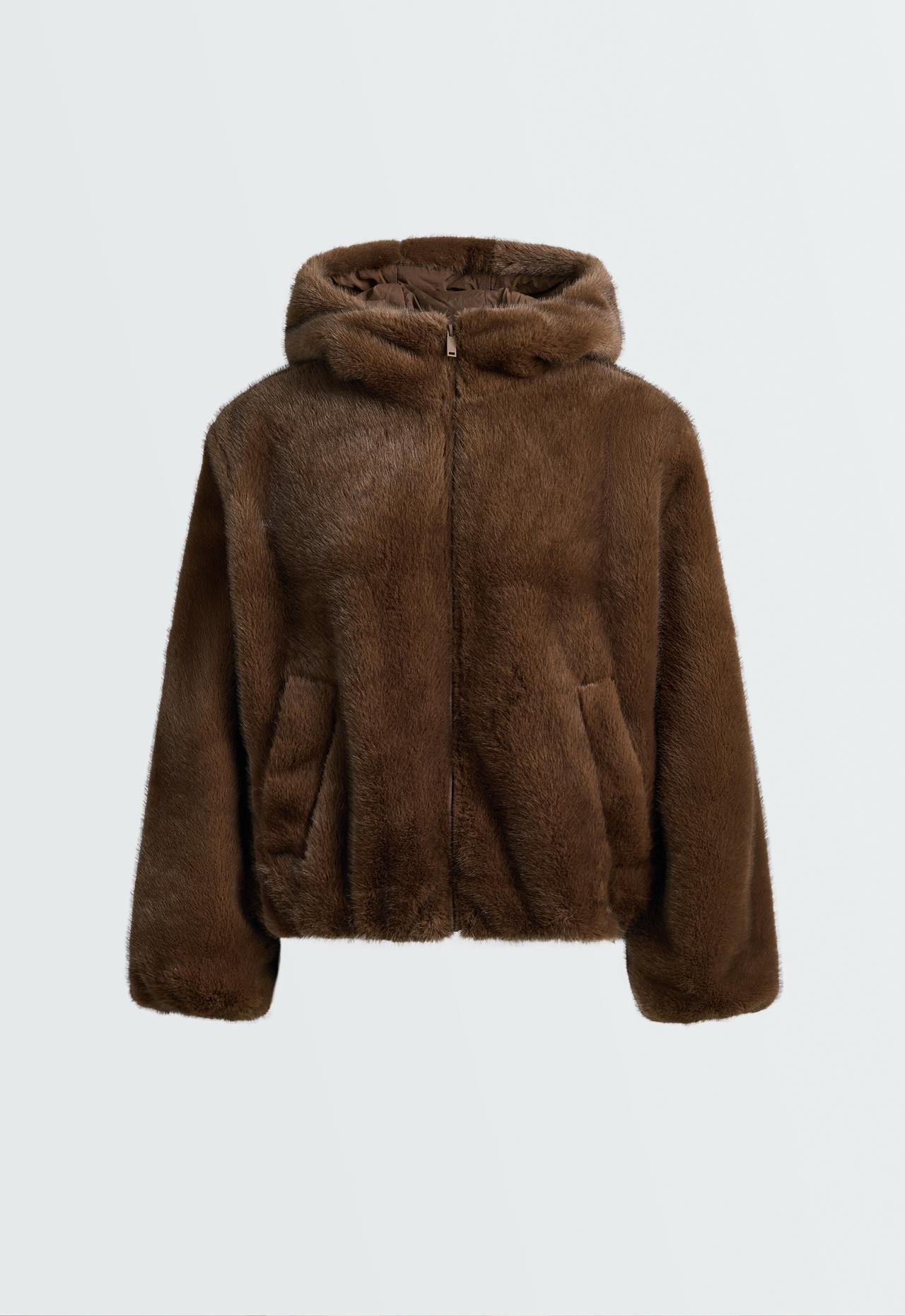 FELLEX® Aerogel padded jacket, Balloon faux-fur effect — COFFEE