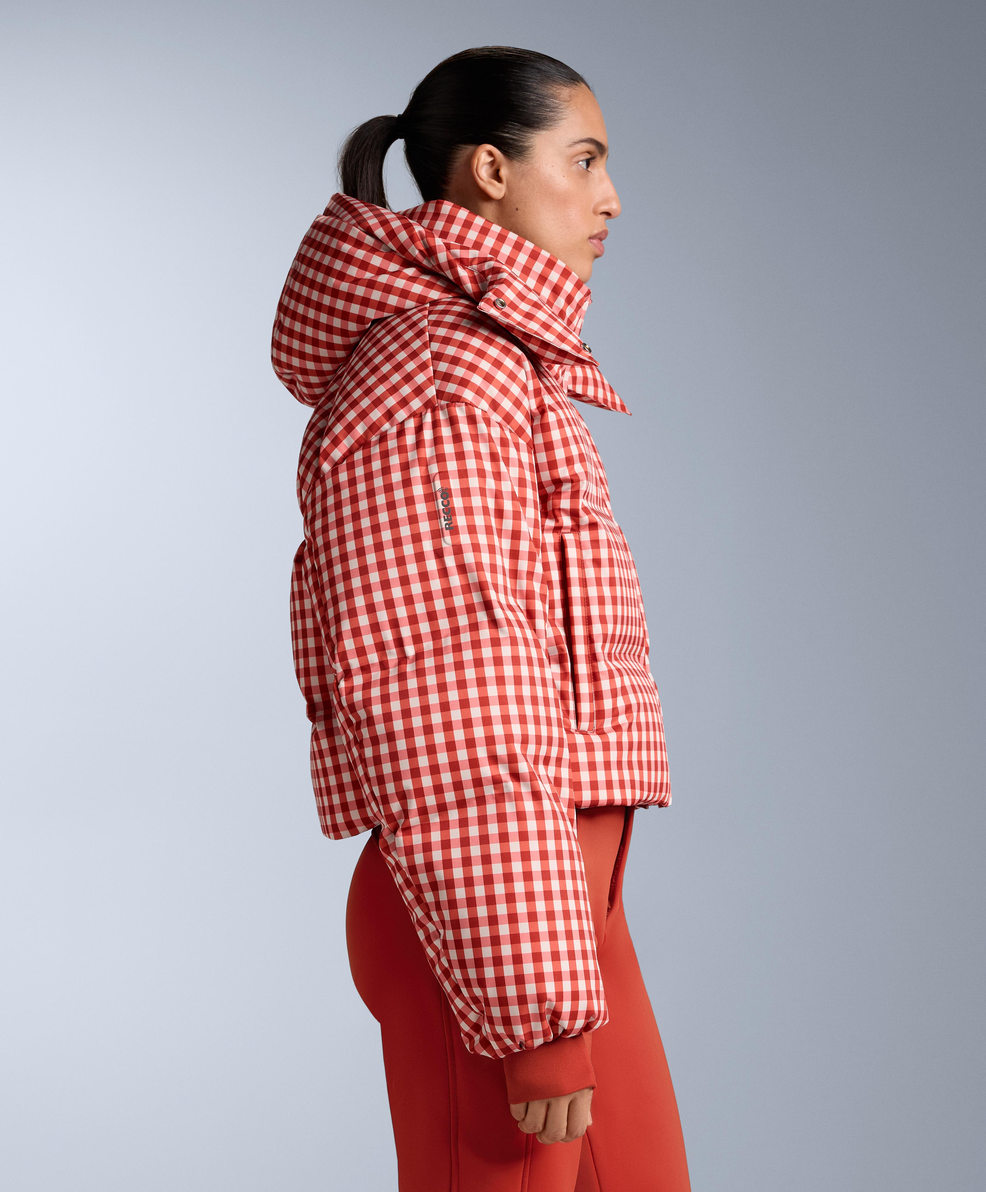 Lightweight 80% down and 20% MINARDI PIUME SKI water-resistant short jacket — BRIGHT BURNT ORANGE