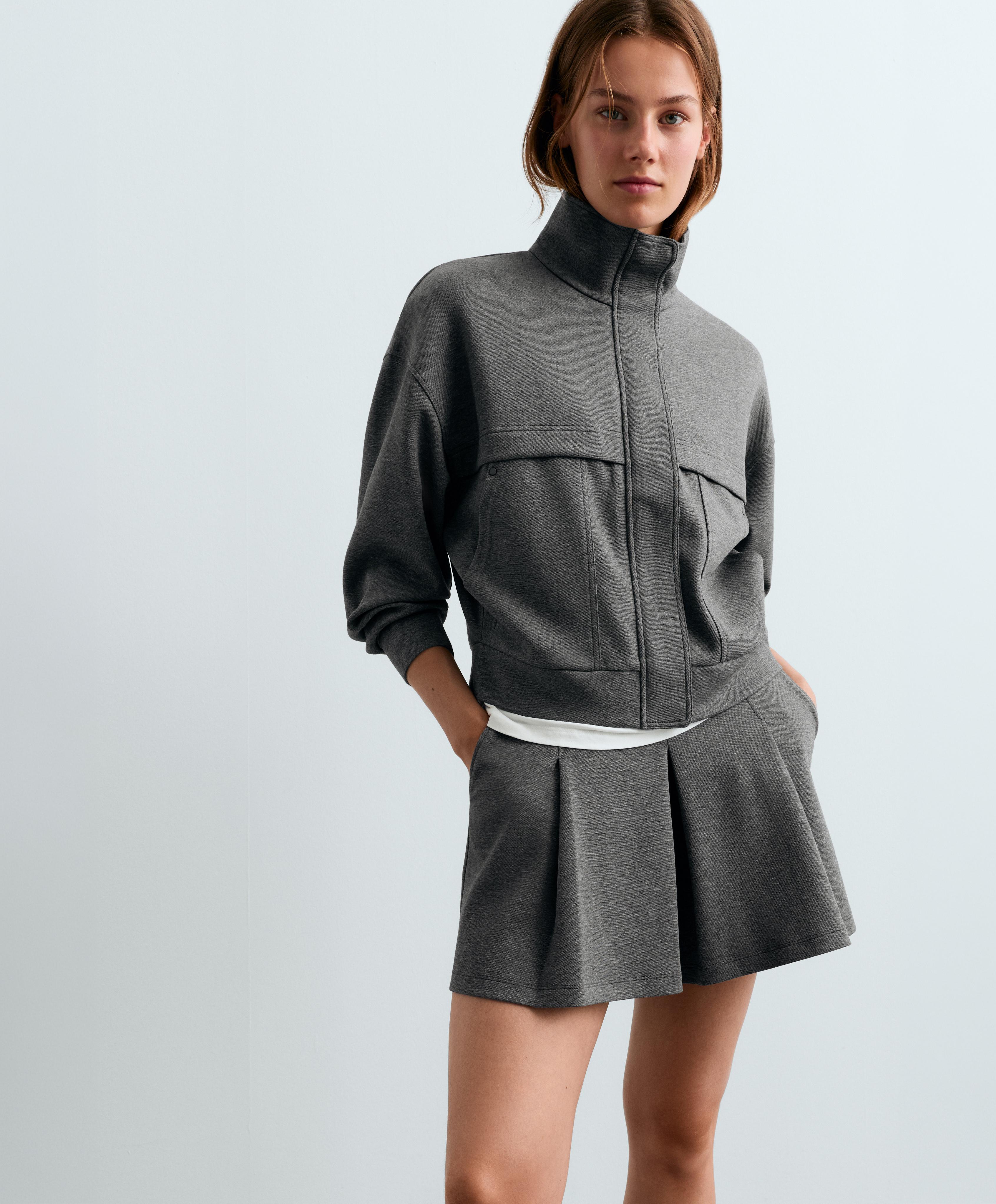 Short pleated piqué cotton skirt — GREY