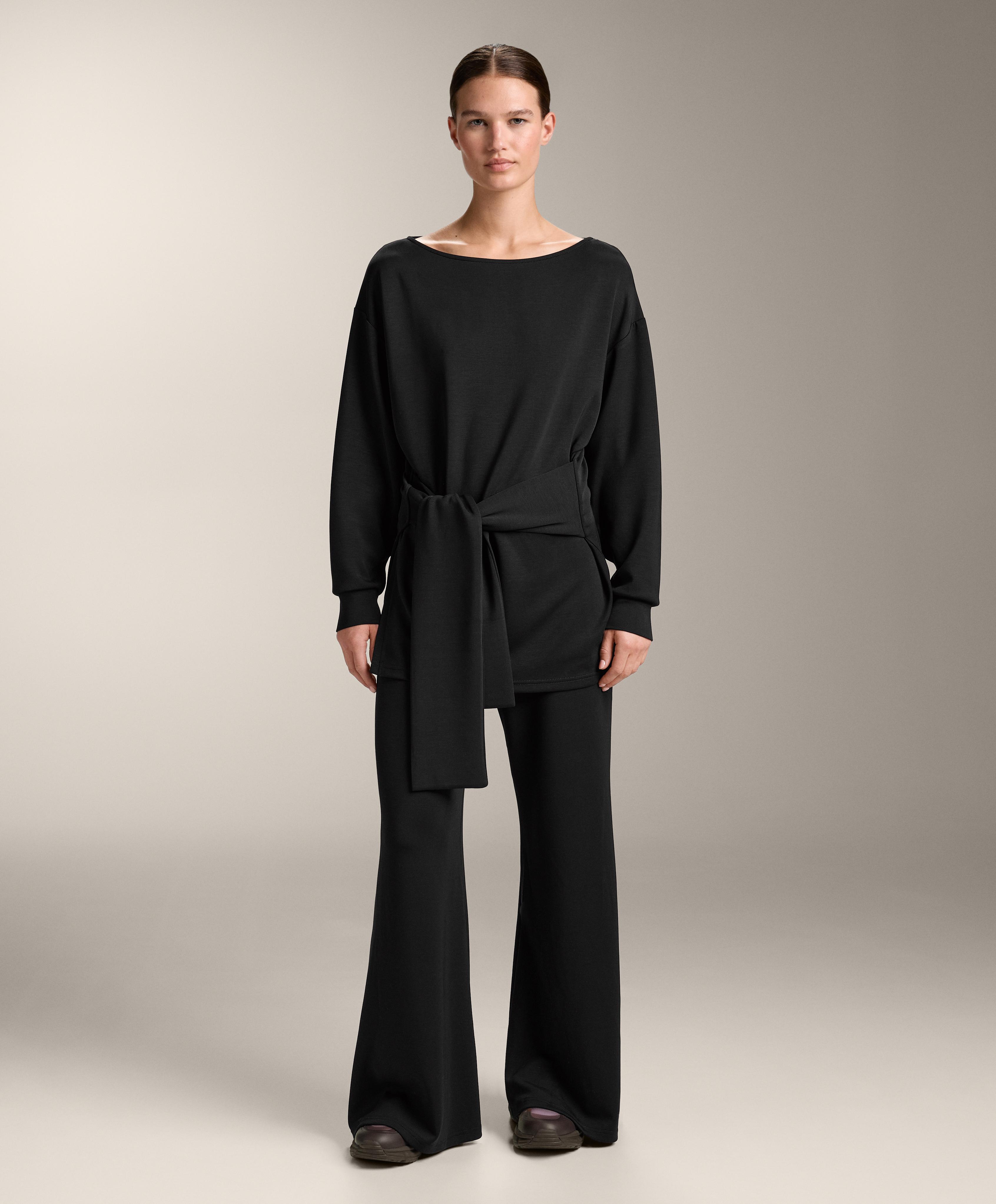 Long soft-touch modal sweatshirt with knot detail — BLACK