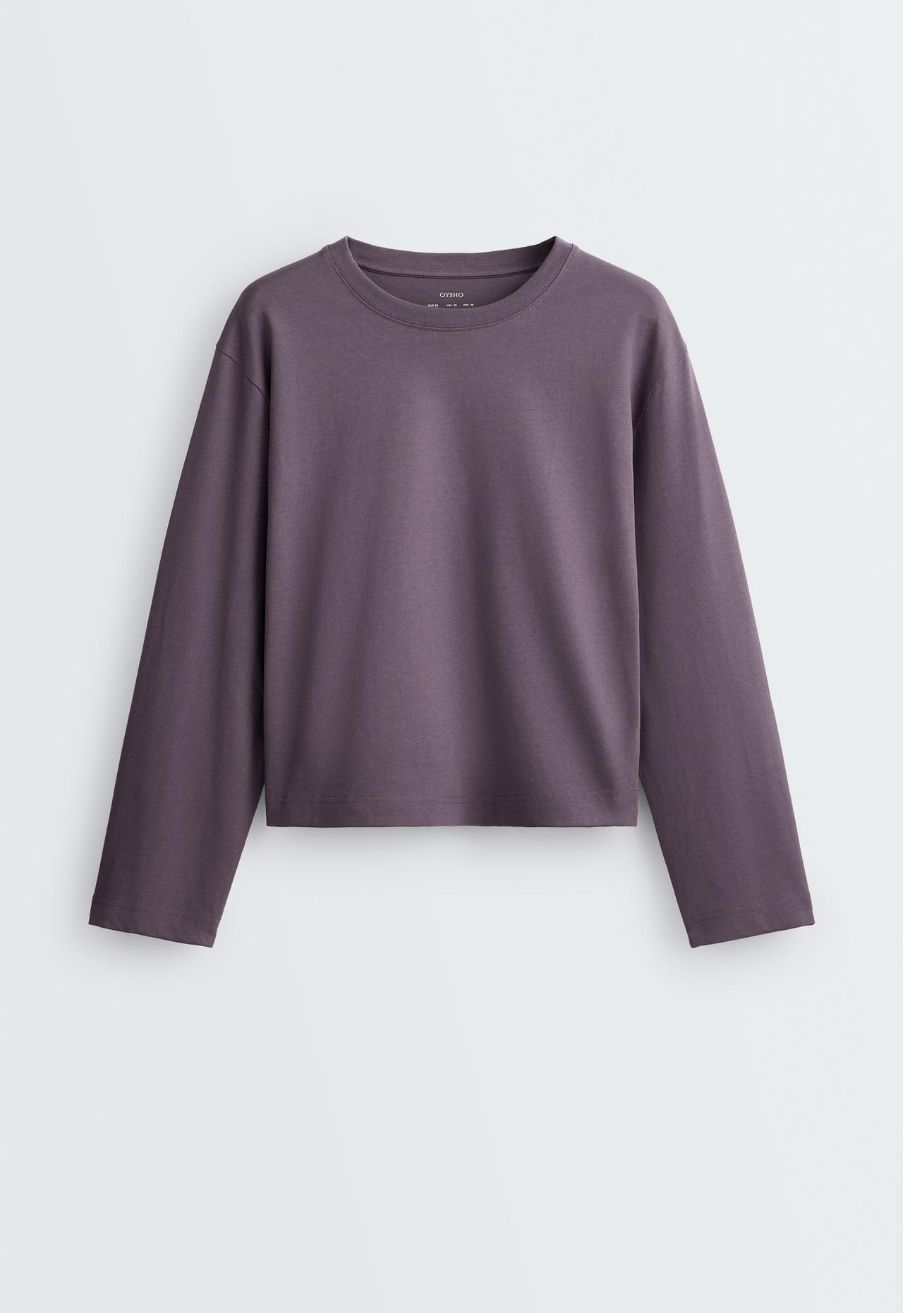Relaxed long sleeve 100% cotton T-shirt — MAUVE