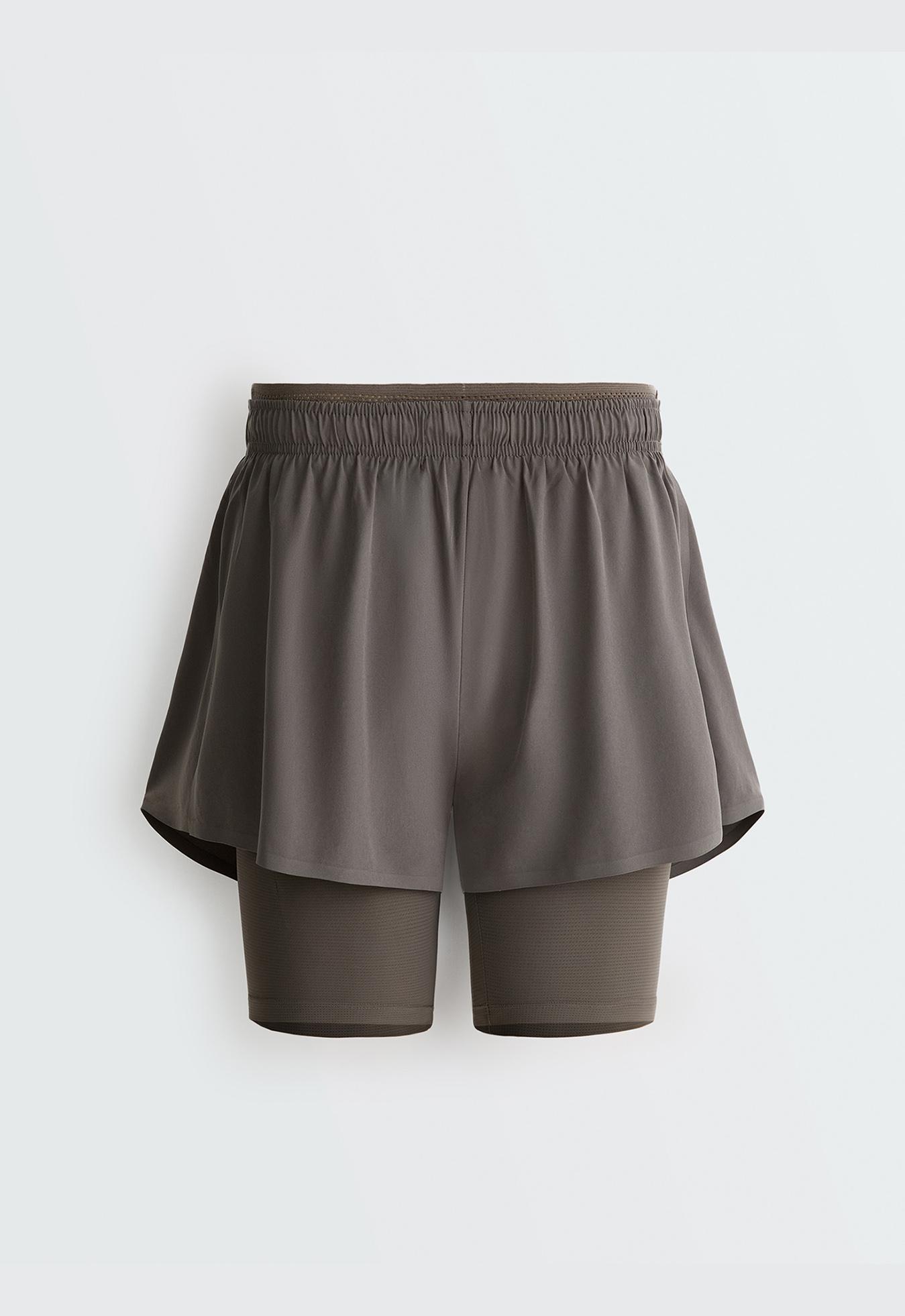 Technical mid rise 2-in-1 shorts — CHARCOAL GREY