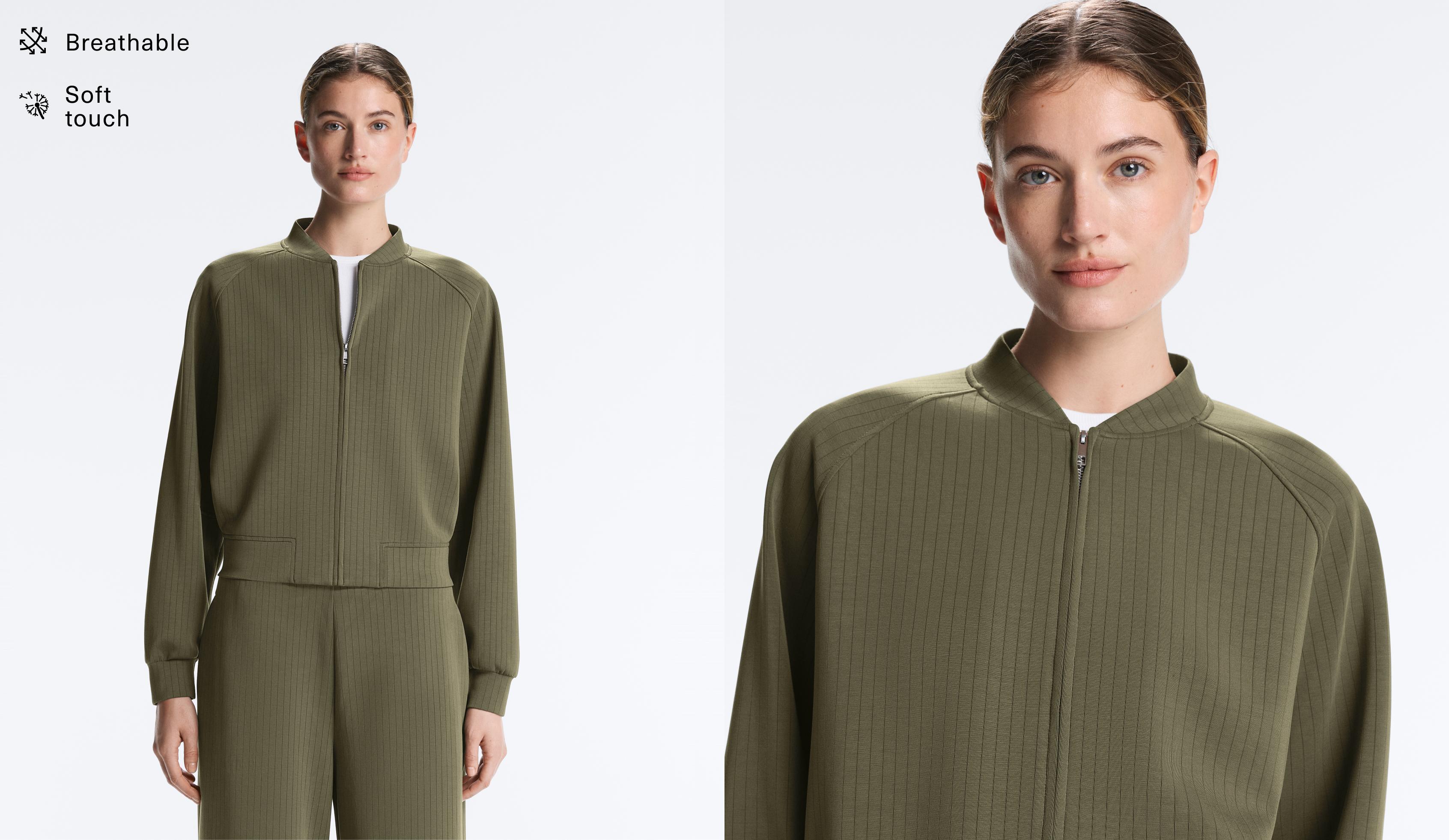 Bomberjacke mit Streifen und Modal mit weichem Griff Bomberjacke mit Streifen und Modal mit weichem Griff