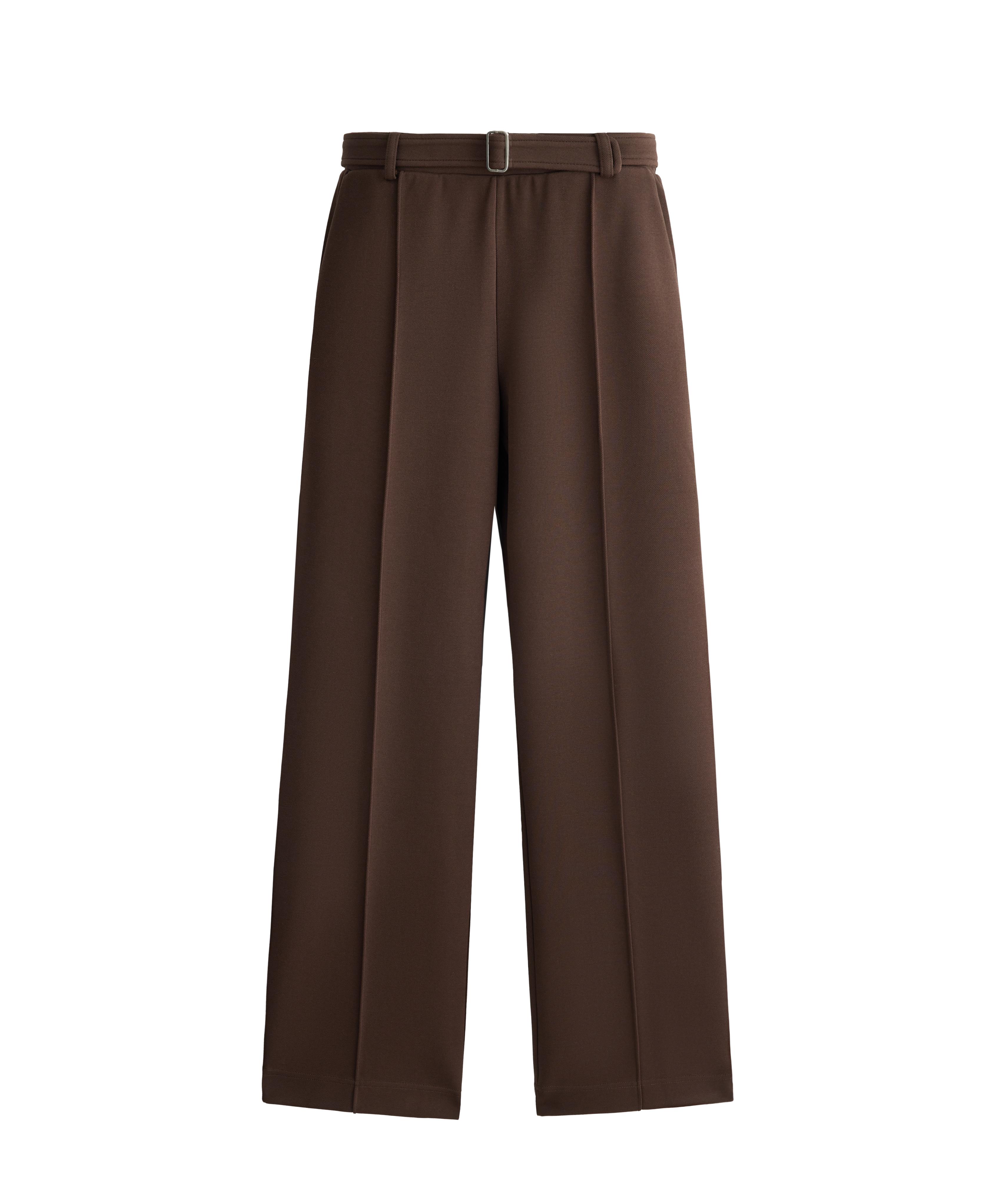 Low-rise slim pique trousers with cotton — DARK BROWN