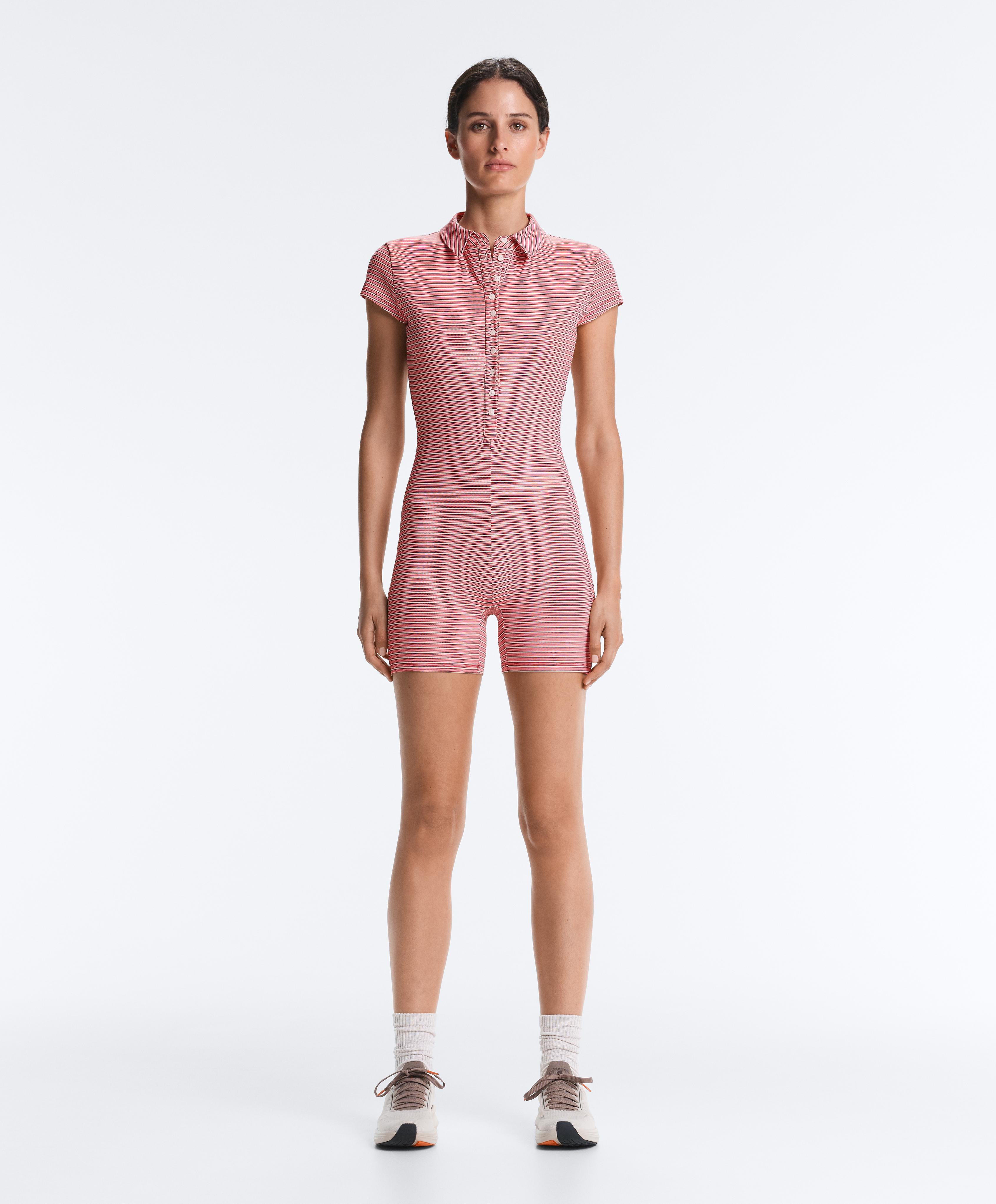 Comfortlux striped short jumpsuit — RED