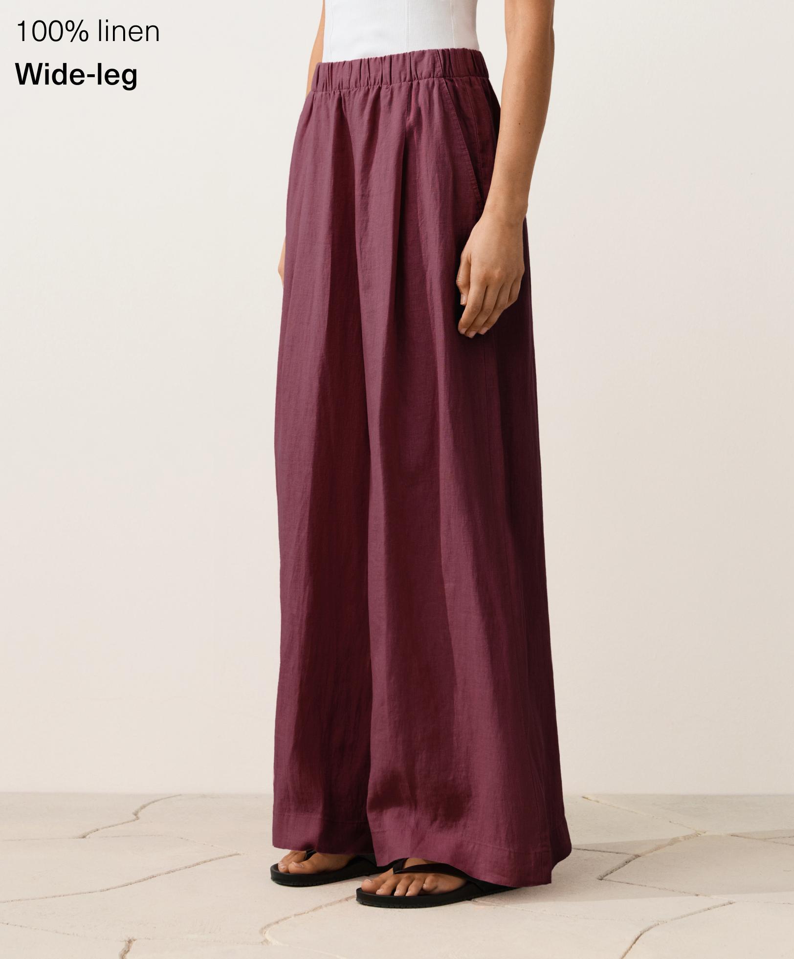 100% linen wide leg trousers