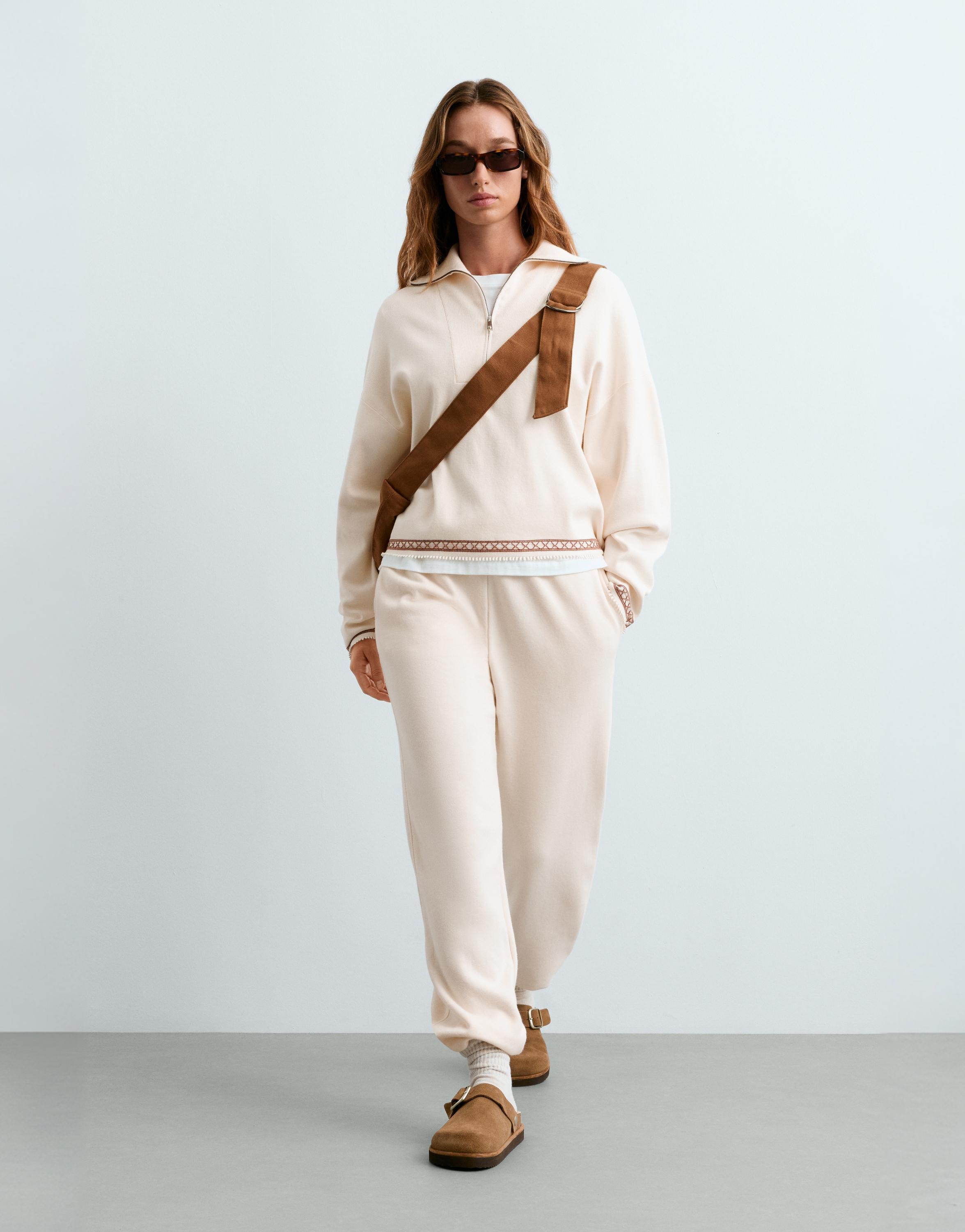 High-neck half-zip jumper — PALE ECRU