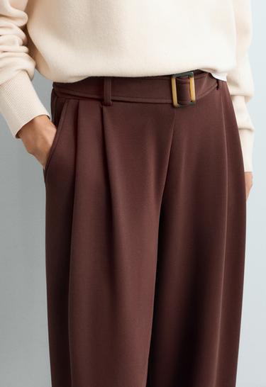 Wide-leg cotton piqué belted trousers — CHOCOLATE 4