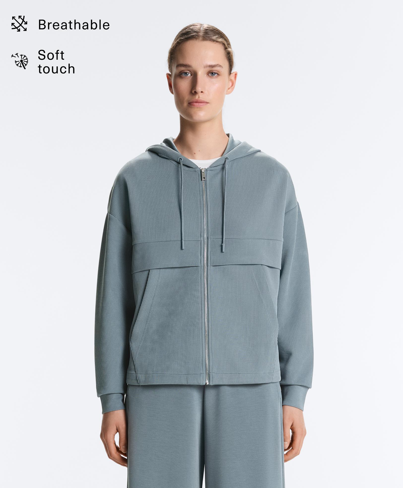 Sweat zippé Rib en modal au toucher doux Sweat zippé Rib en modal au toucher doux