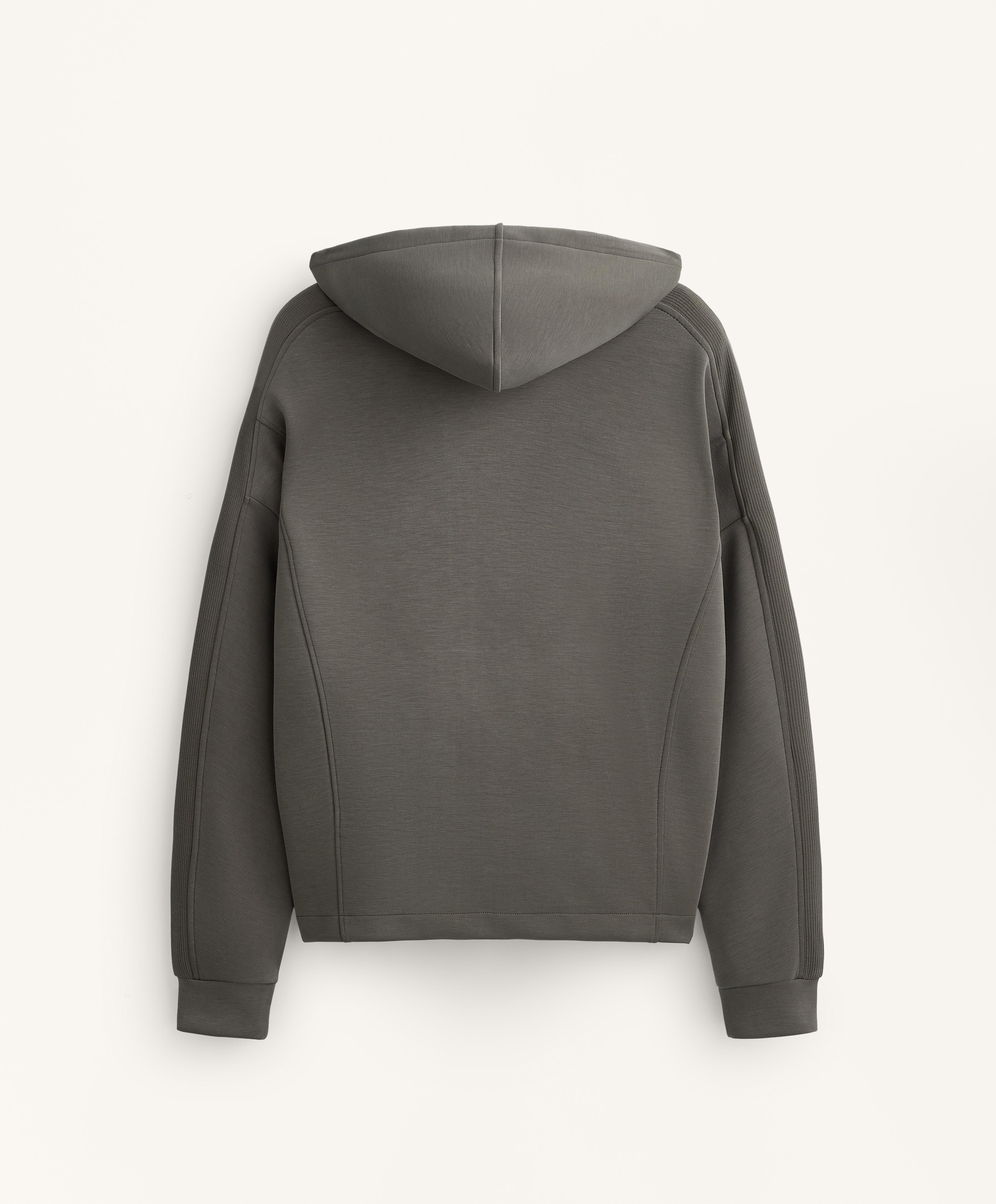 Hooded jacket with Rib details with Brushed modal — CHARCOAL GREY