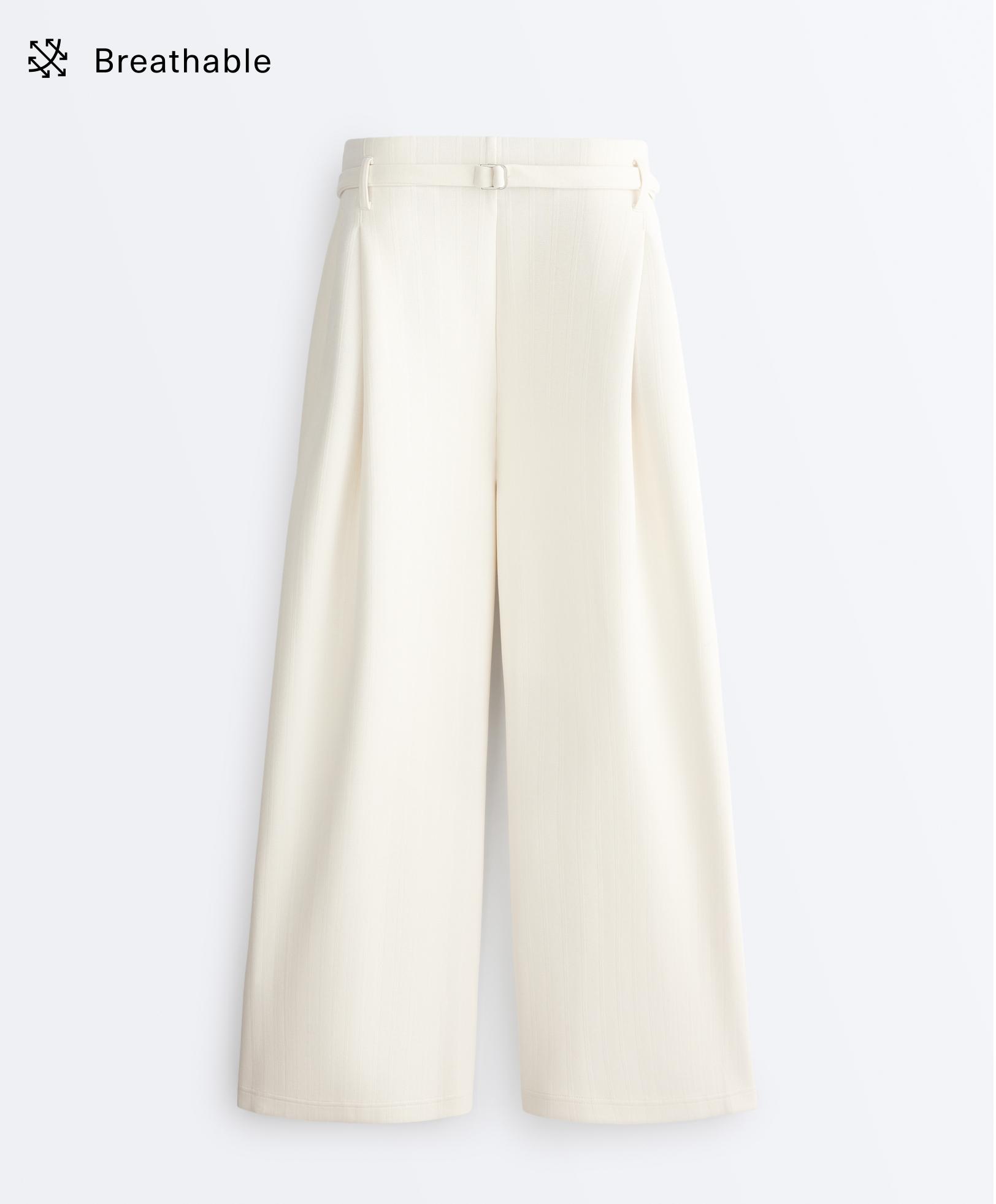 Striped cotton piqué wide-leg trousers — PALE ECRU