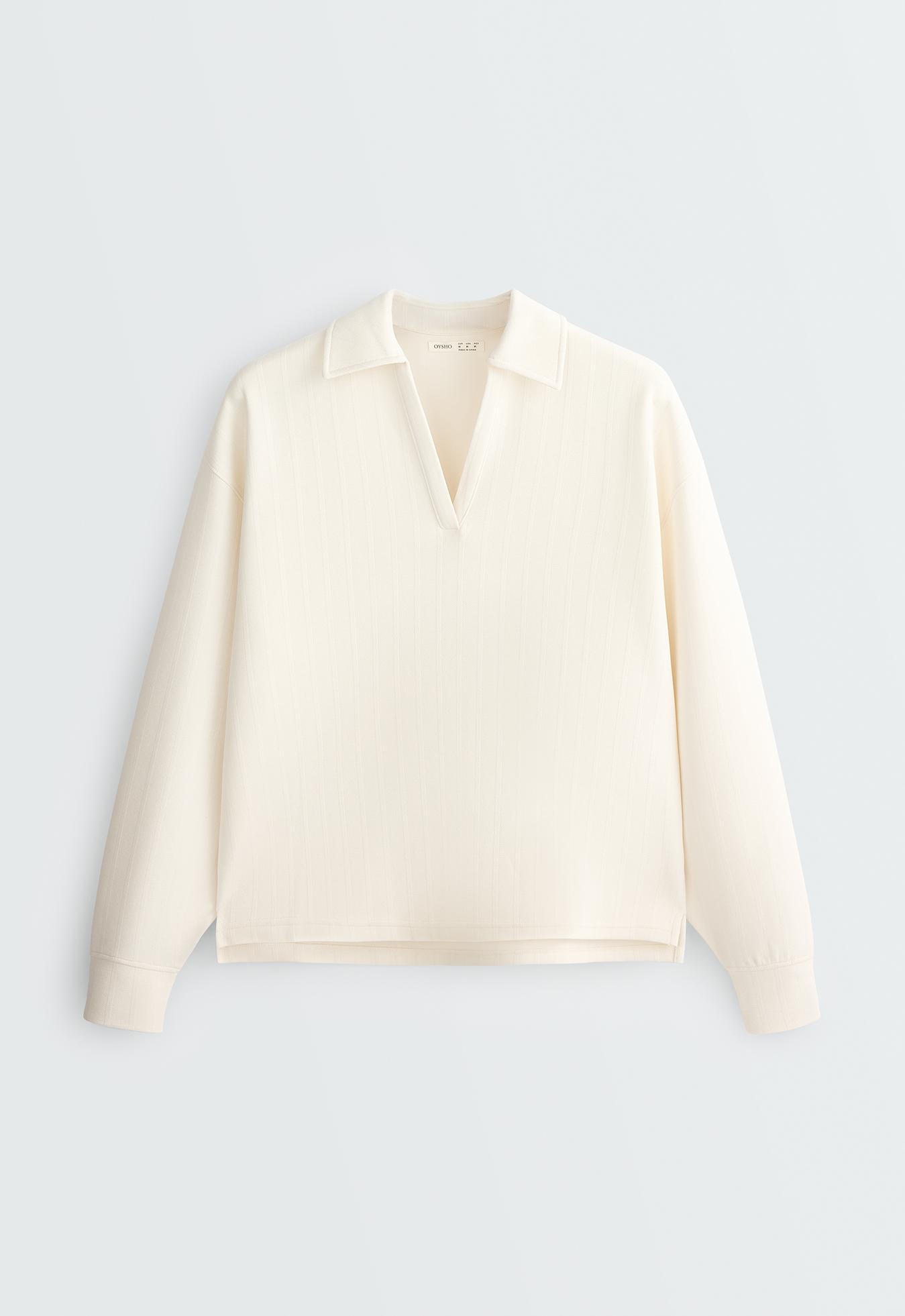 Striped cotton piqué polo shirt — PALE ECRU