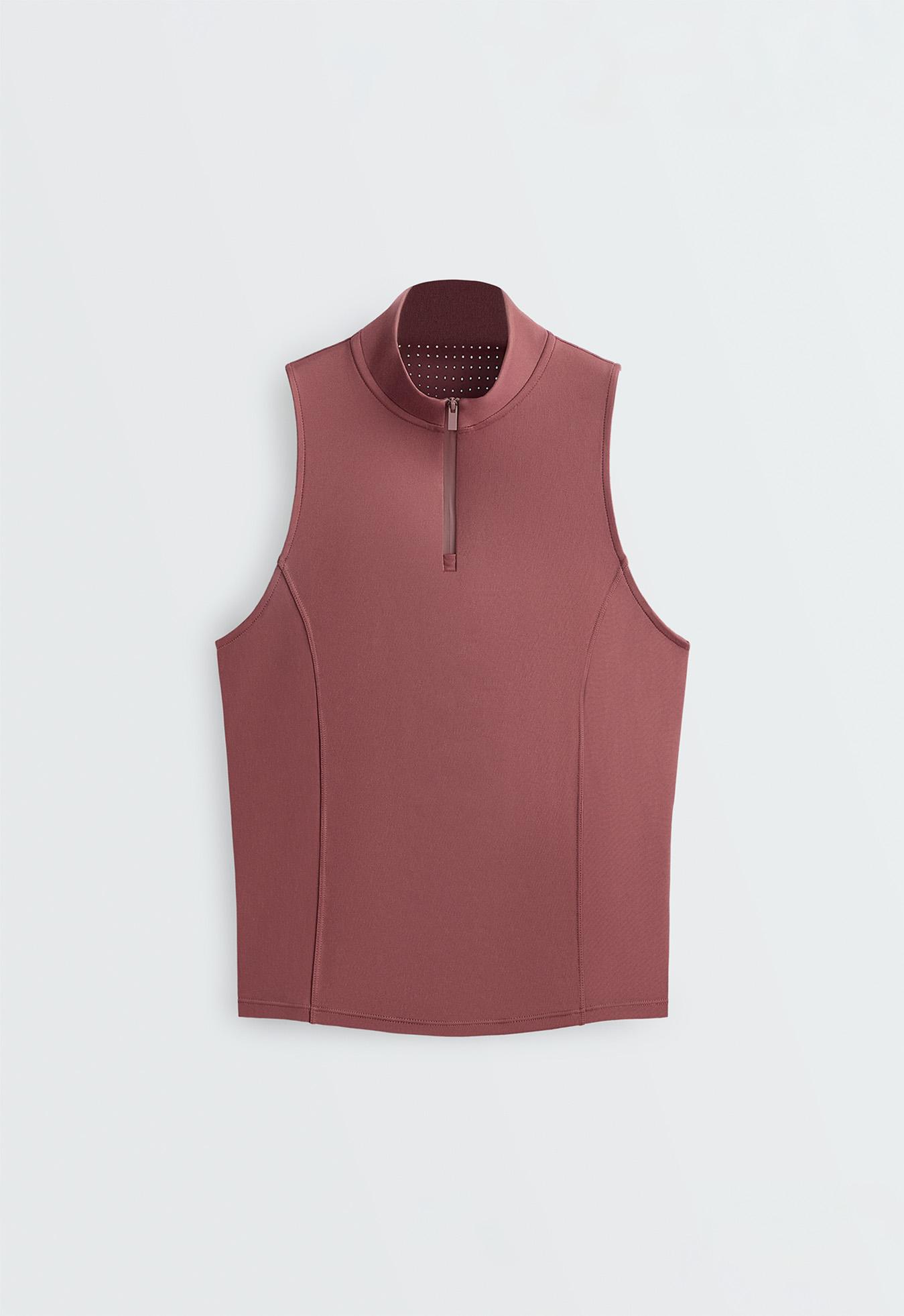 Technical half-zip sleeveless T-shirt — FADED BURGUNDY