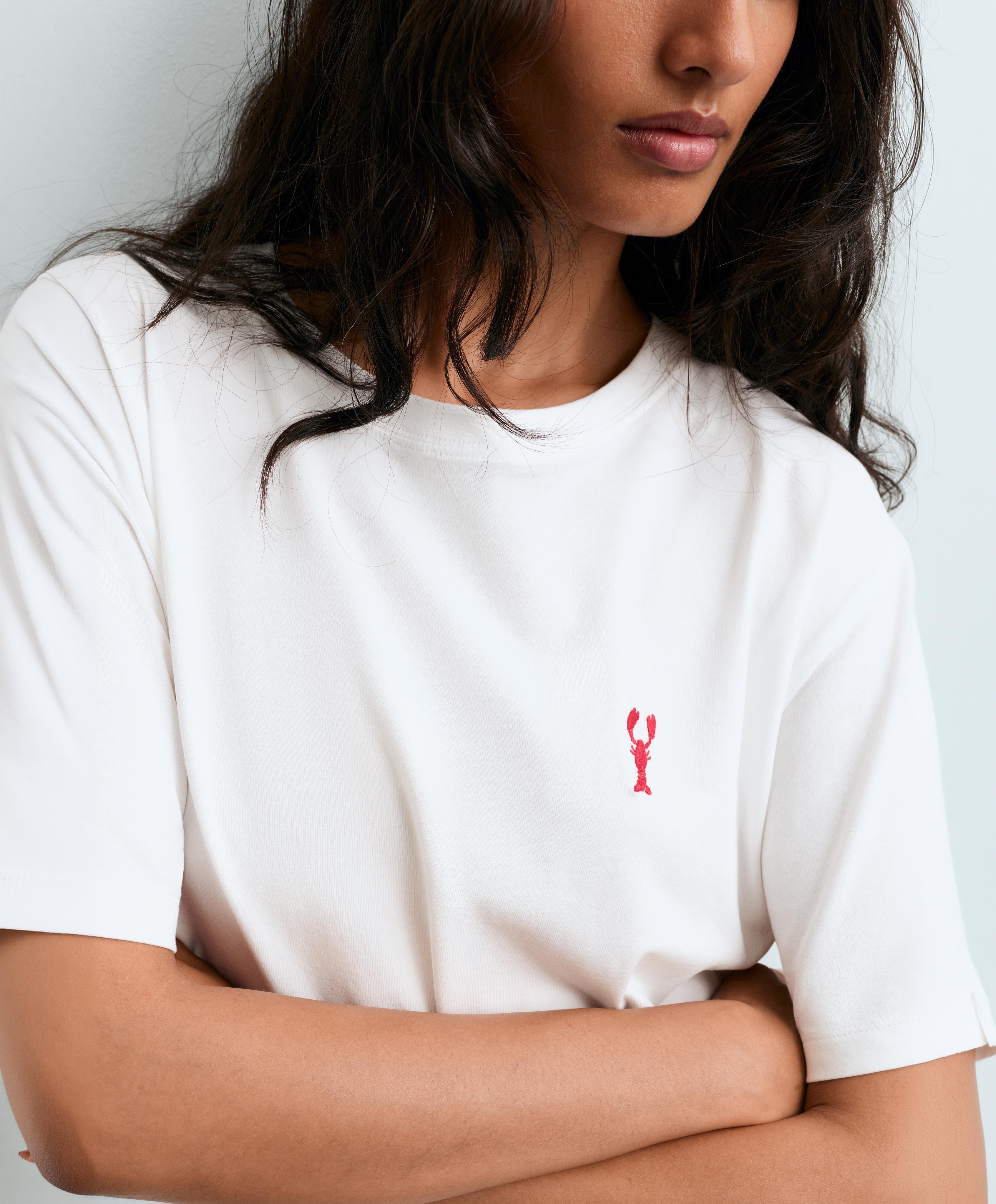 Boxy short-sleeved embroidered cotton blend T-shirt — WHITE
