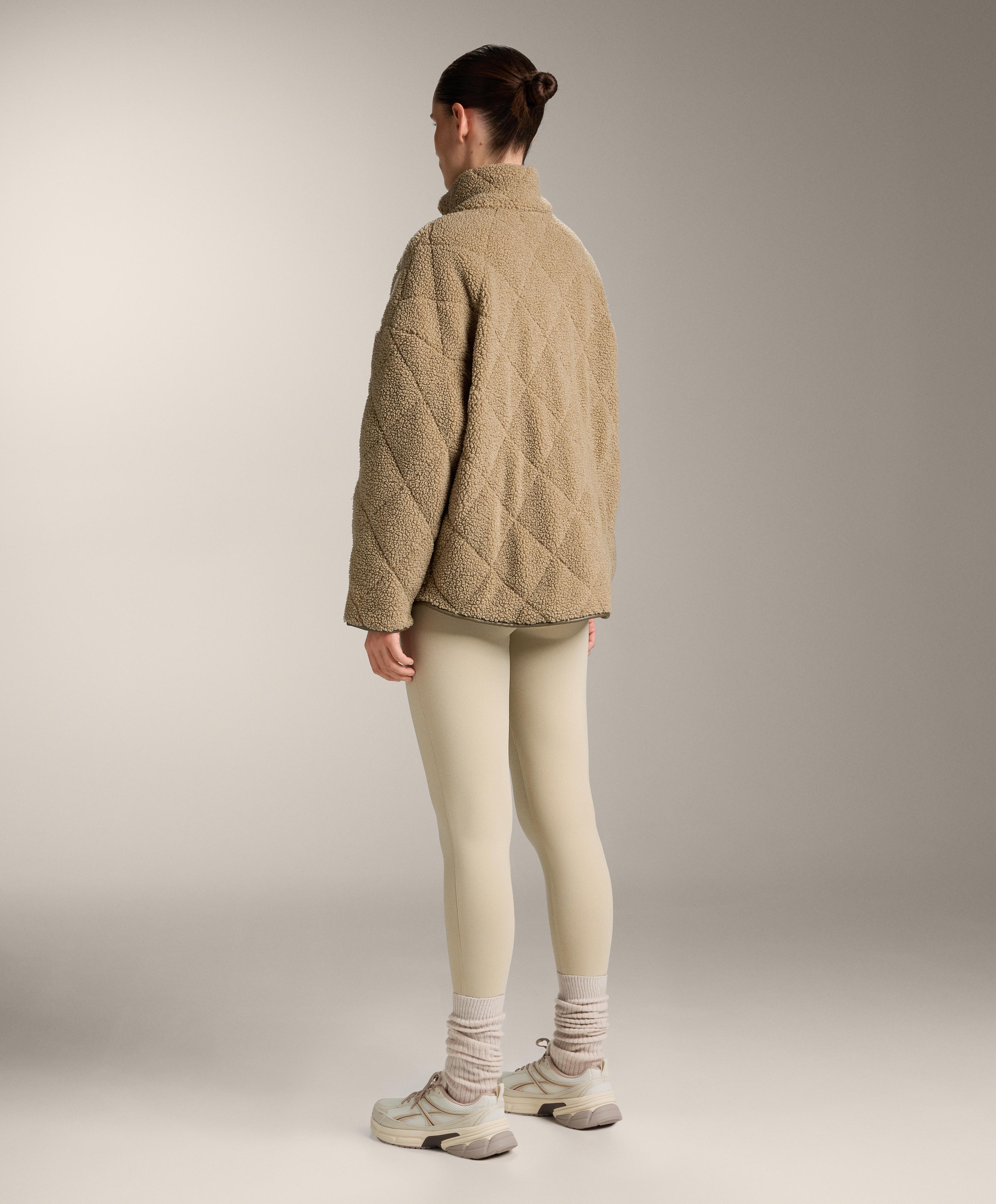 Diamond quilted faux-shearling jacket — GREEN BEIGE