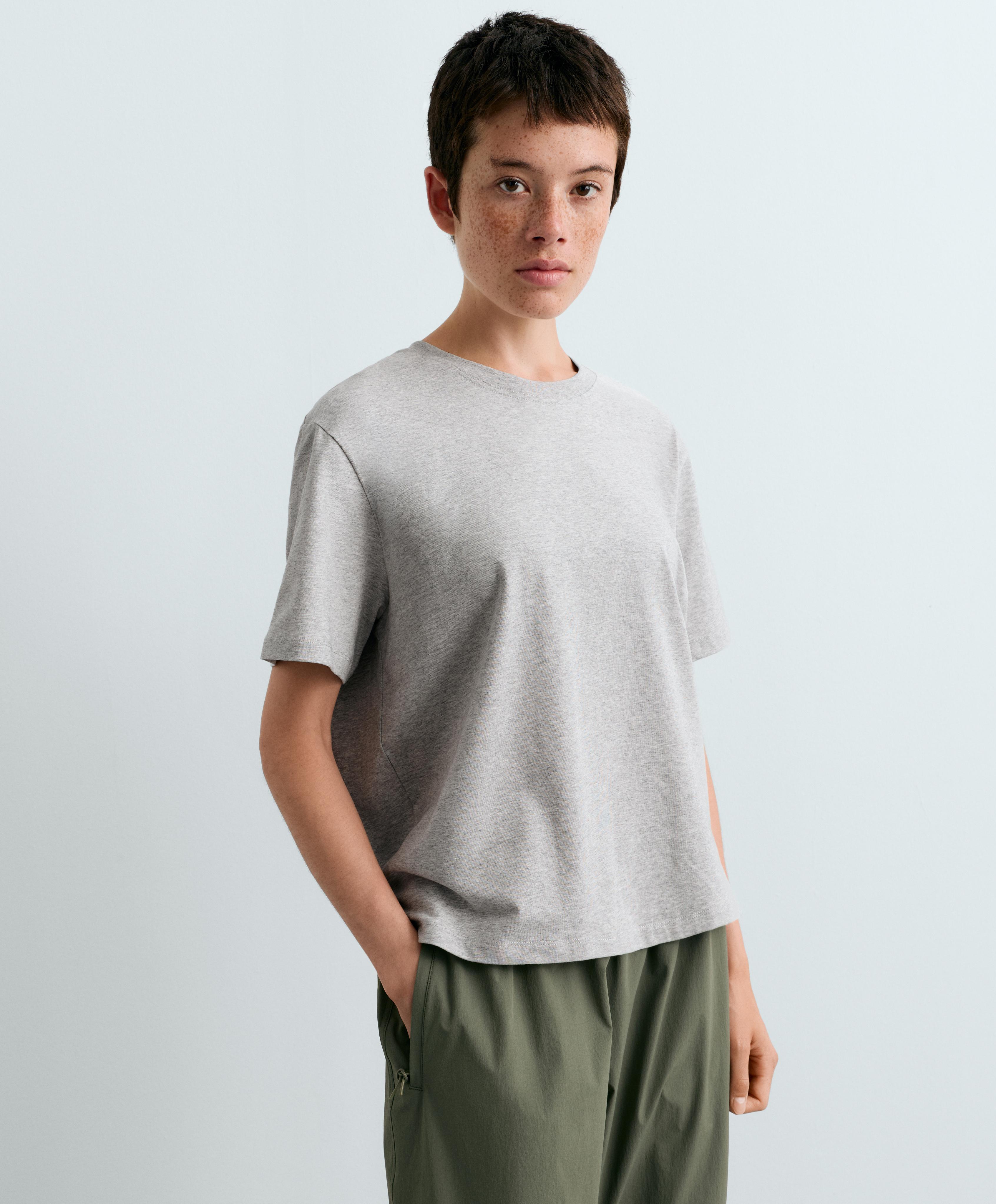 Boxy short-sleeved cotton blend T-shirt — PALE GREY