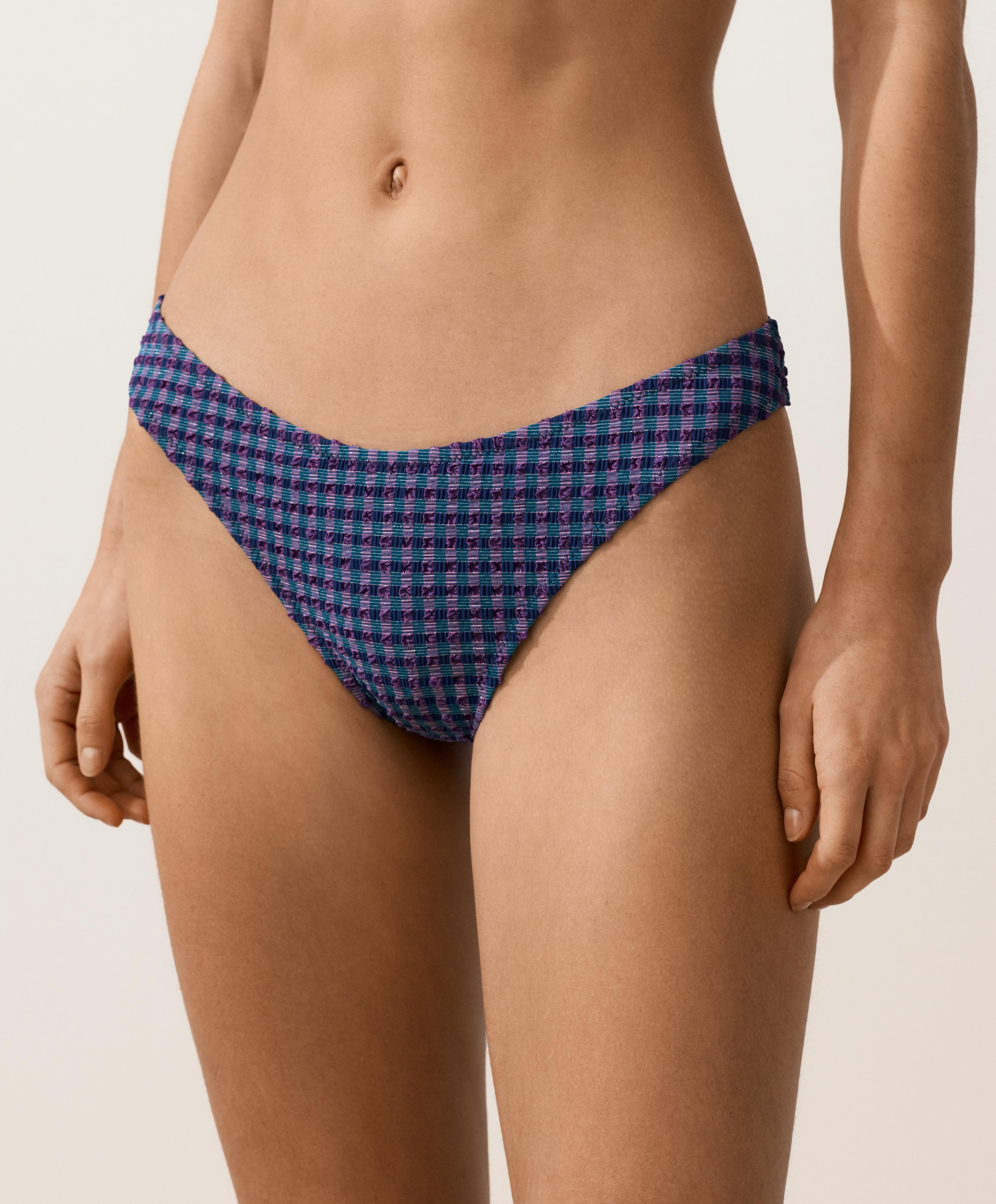 Gingham U-cut medium-coverage bikini briefs — NAVY BLUE