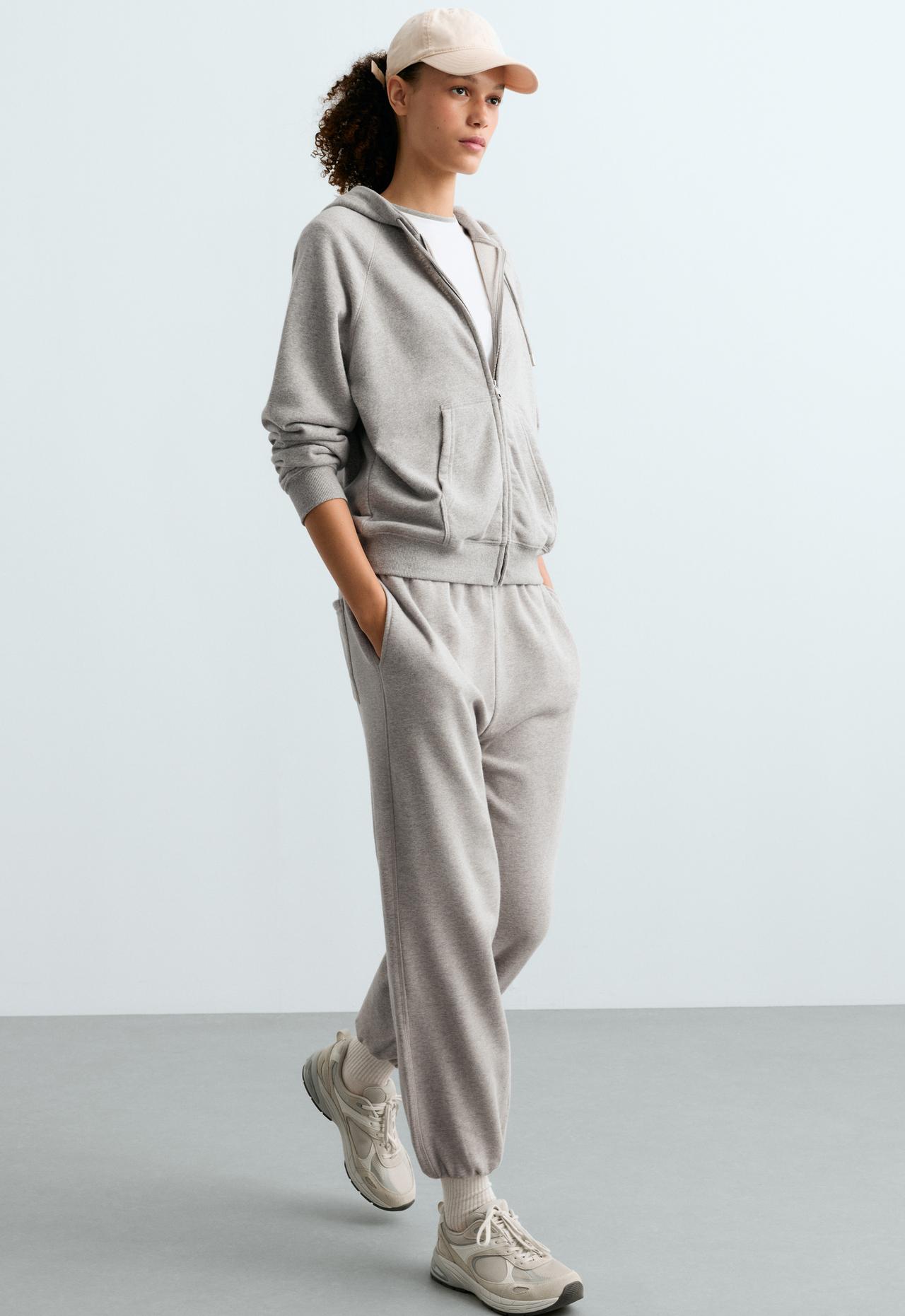 Zip-up fleece hoodie — MID-GREY MELANGE