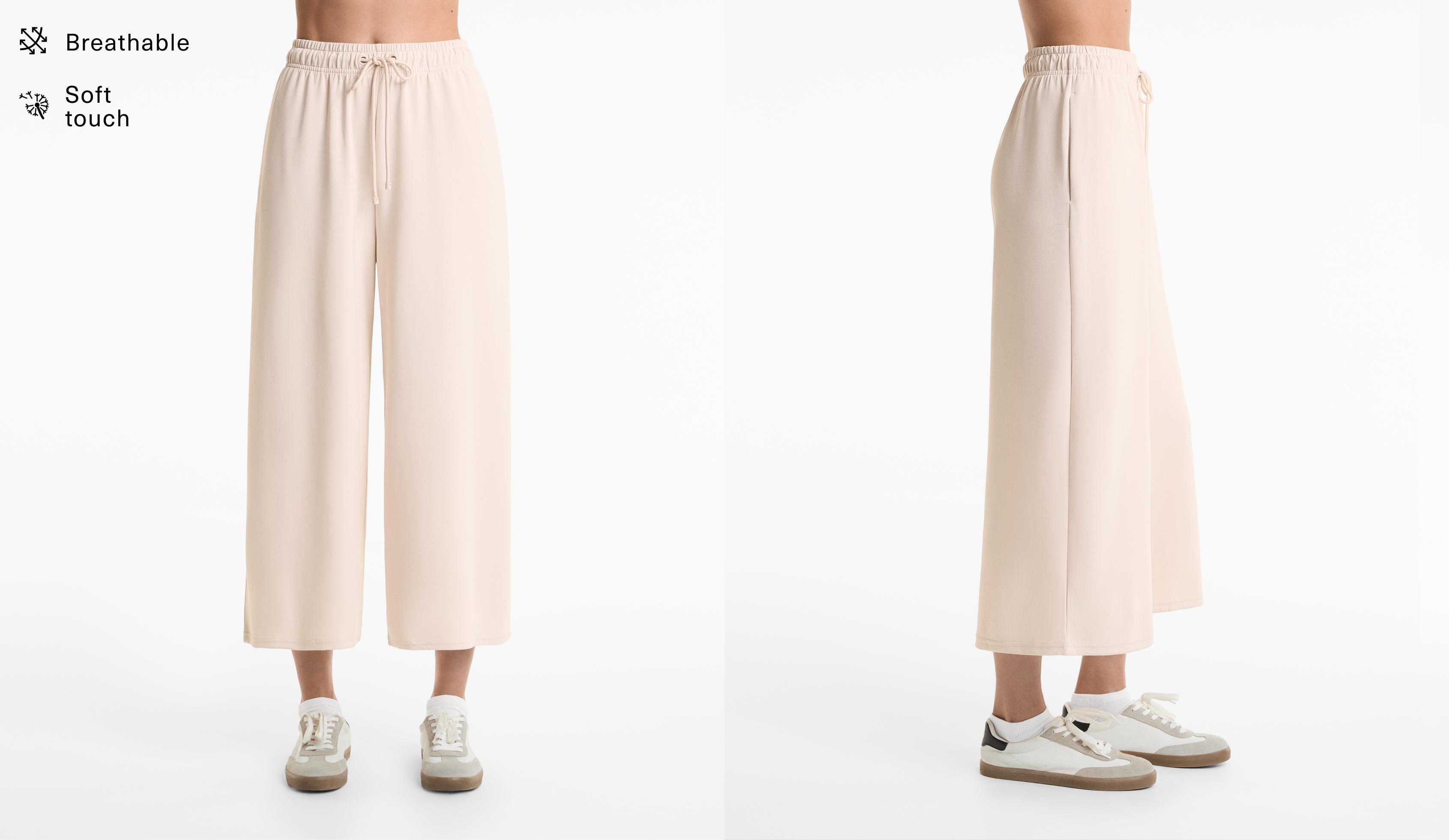 Soft-touch wide-leg crop trousers with modal