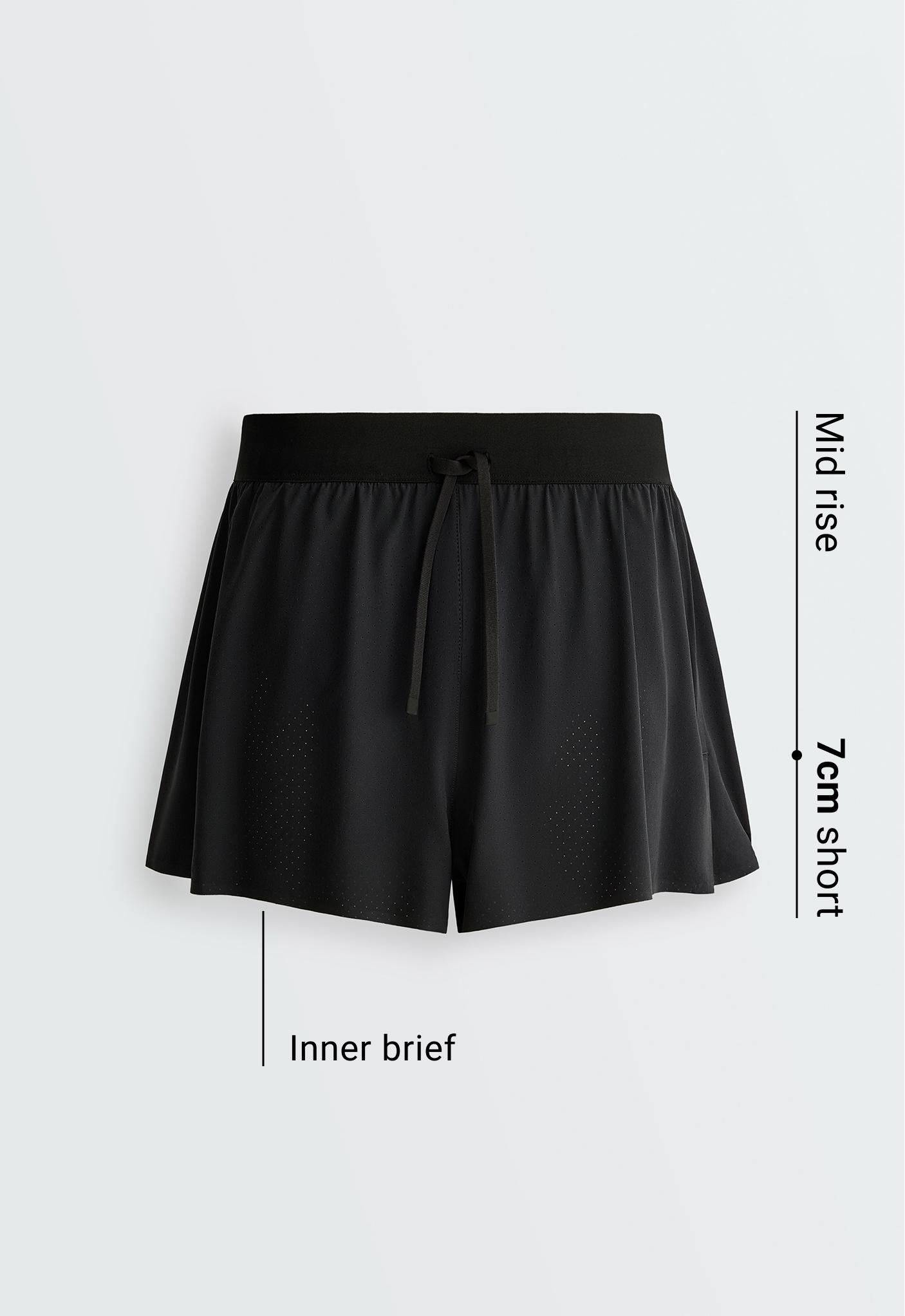 Mid-rise 7cm technical shorts — BLACK