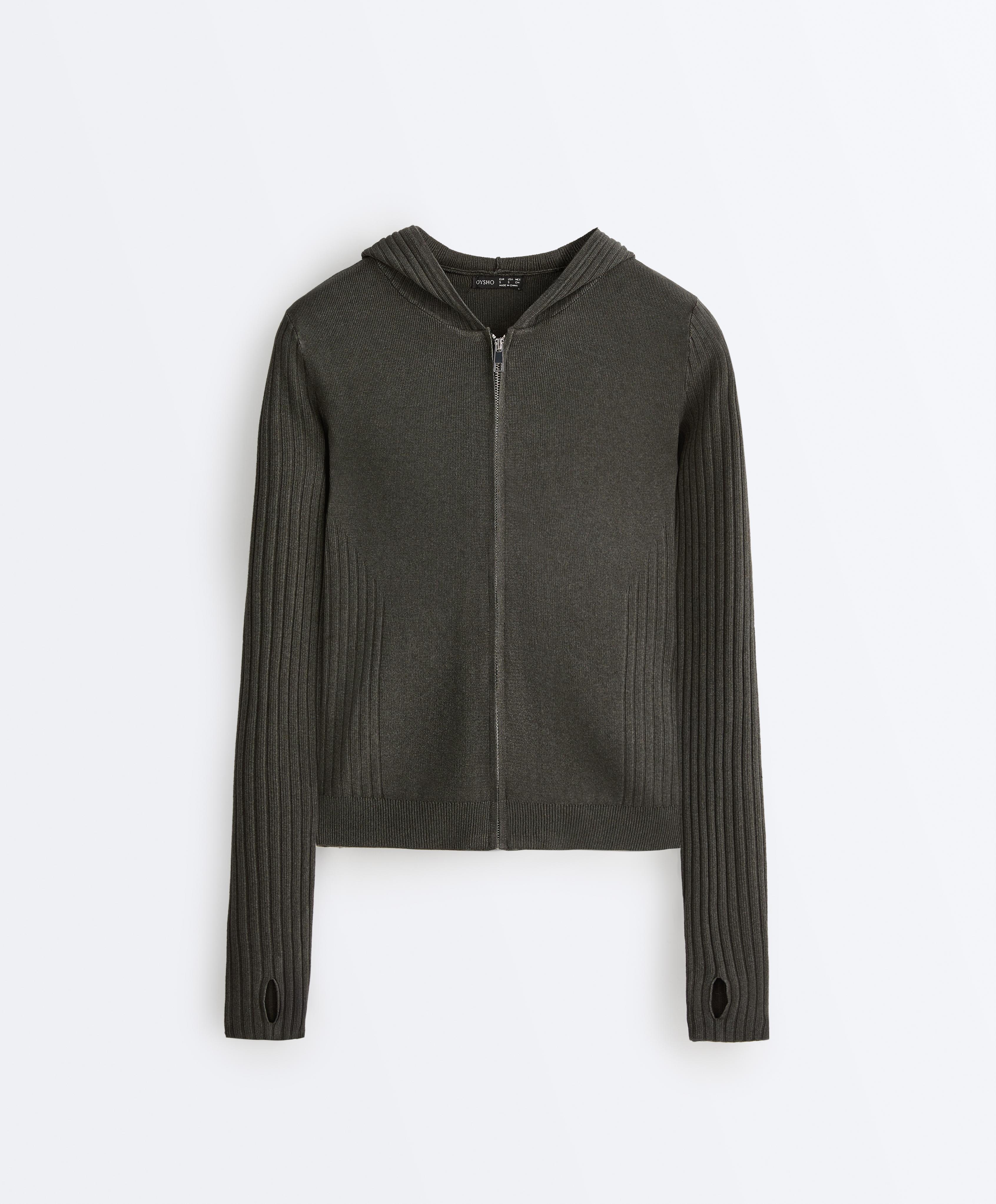 Slim Fit knit jacket with hood — GREEN